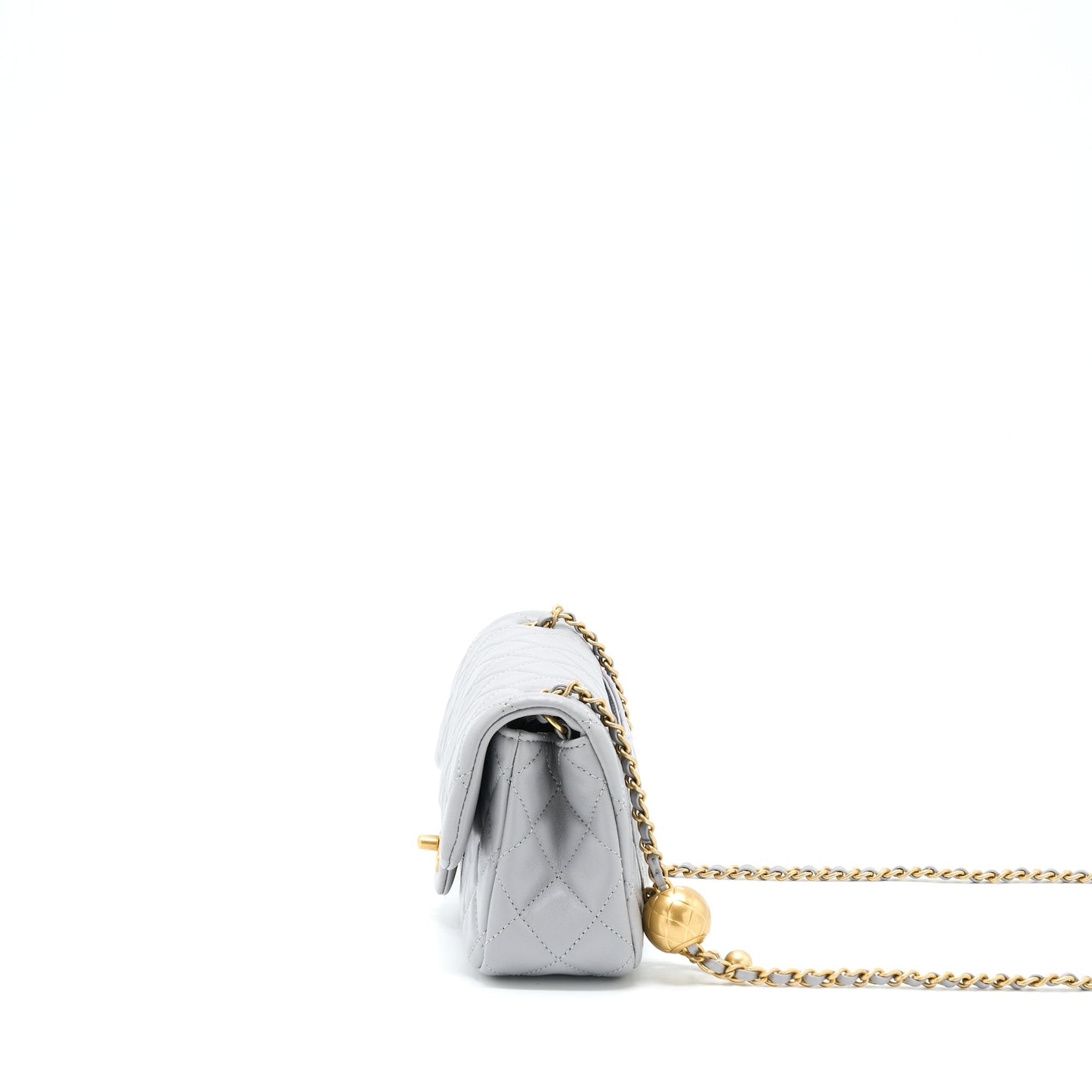 Chanel 21B Pearl Crush Rectangular Flap Lambskin Grey Shoulder Bag