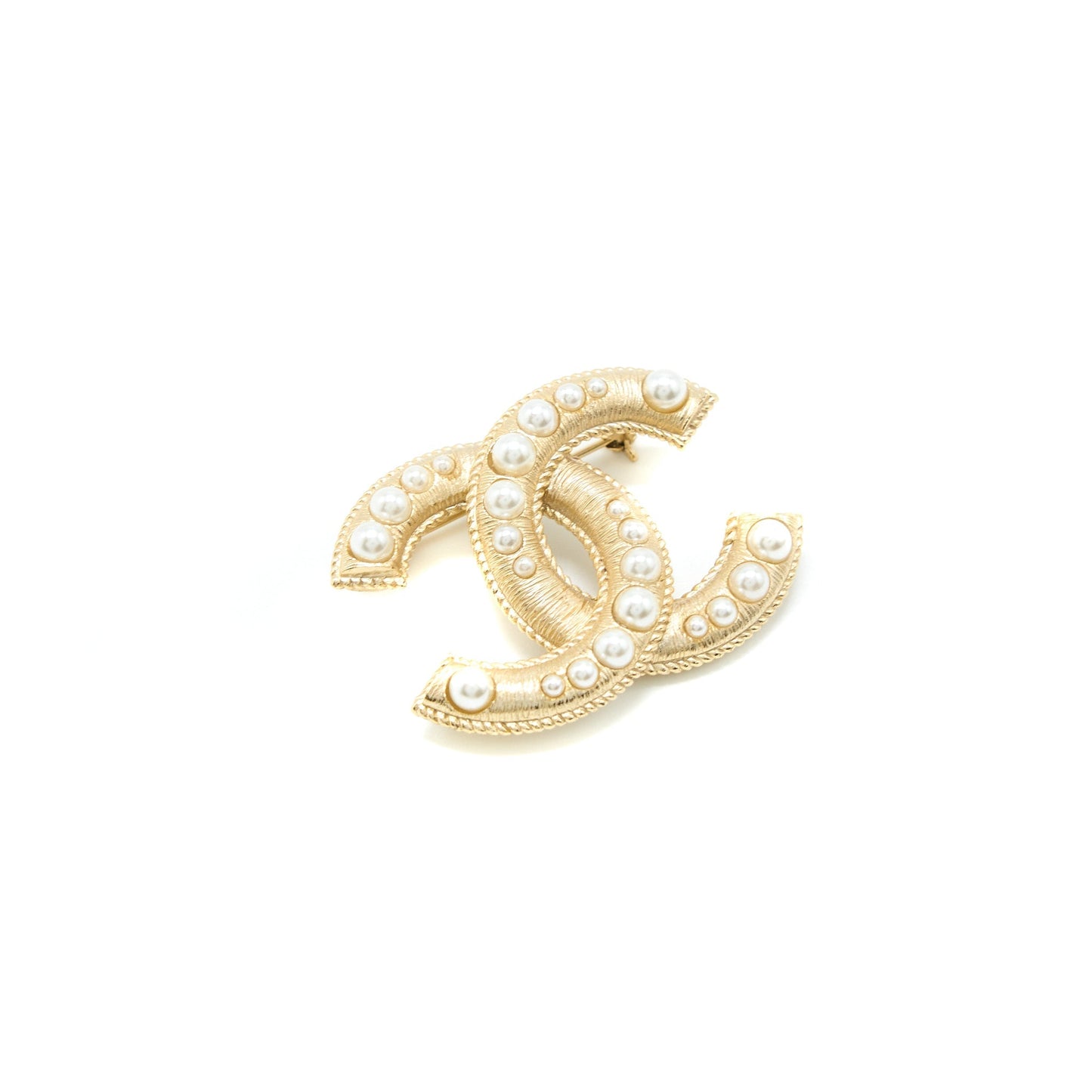 Chanel CC Logo Pearl Brooch Light Tone Gold Handbag Gold Tone