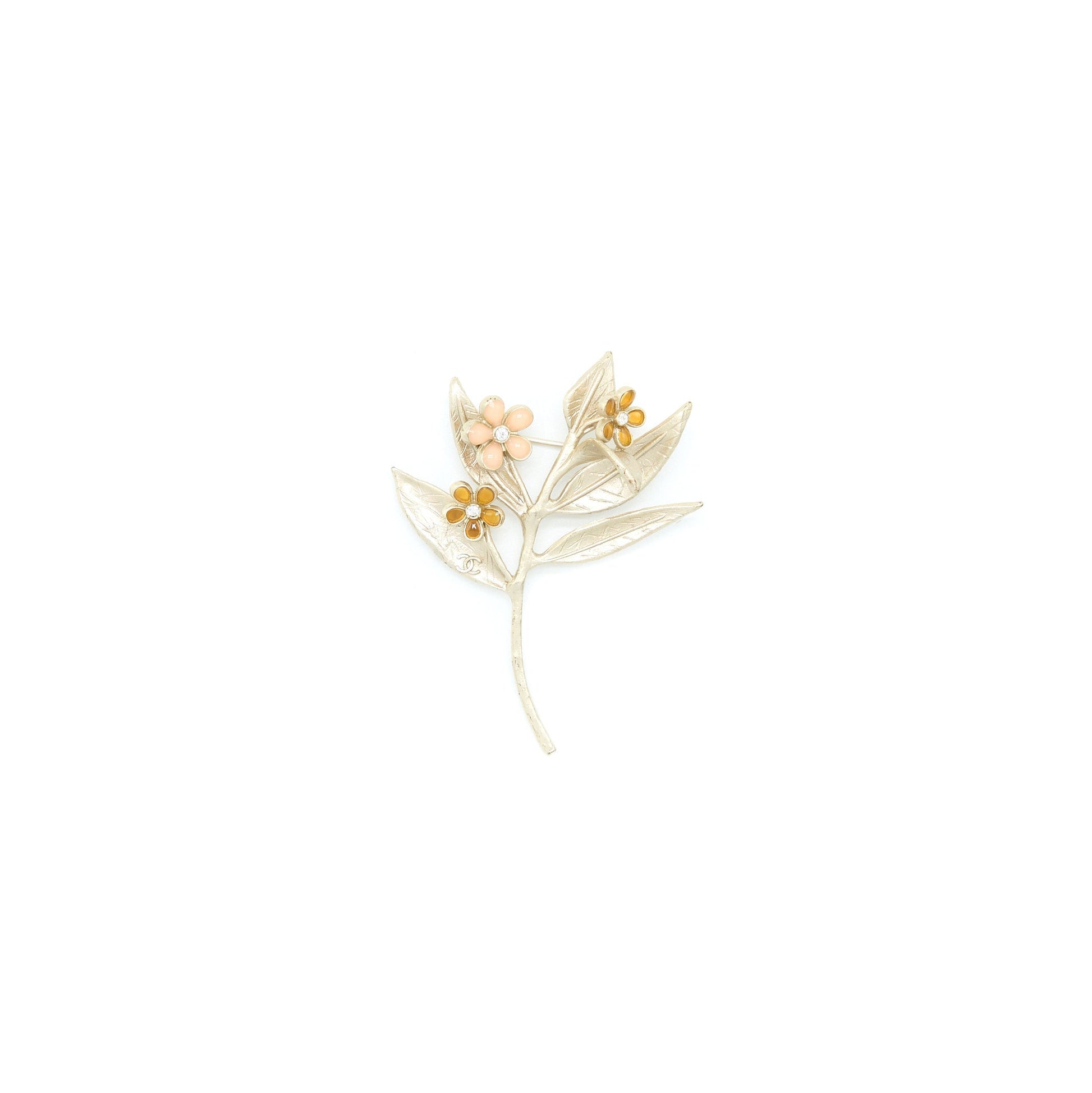 Chanel Leaf Camellia Crystal Brooch Light Tone Gold Handbag