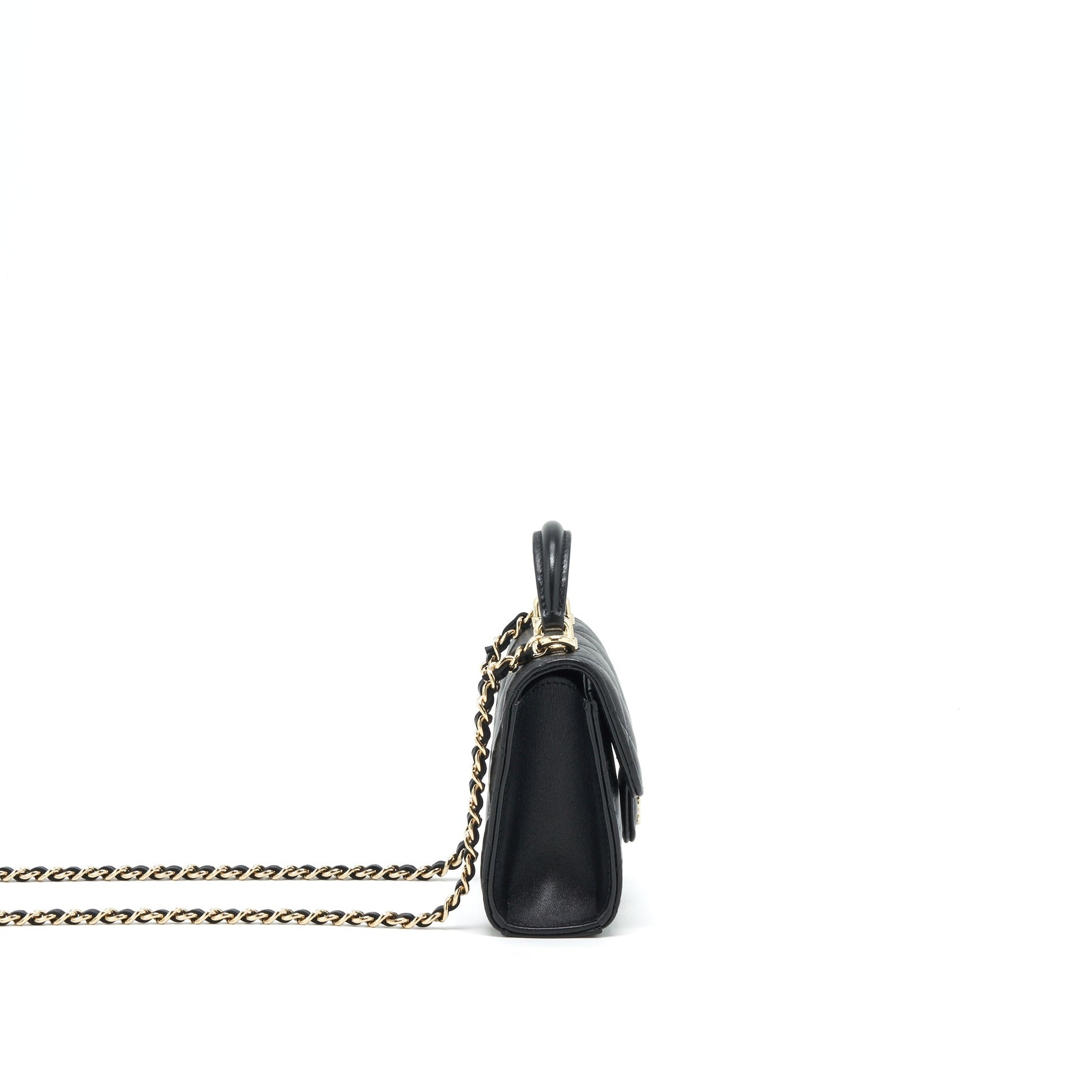 Chanel 22P Top Handle Flap Lambskin LGHW Black Shoulder Bag