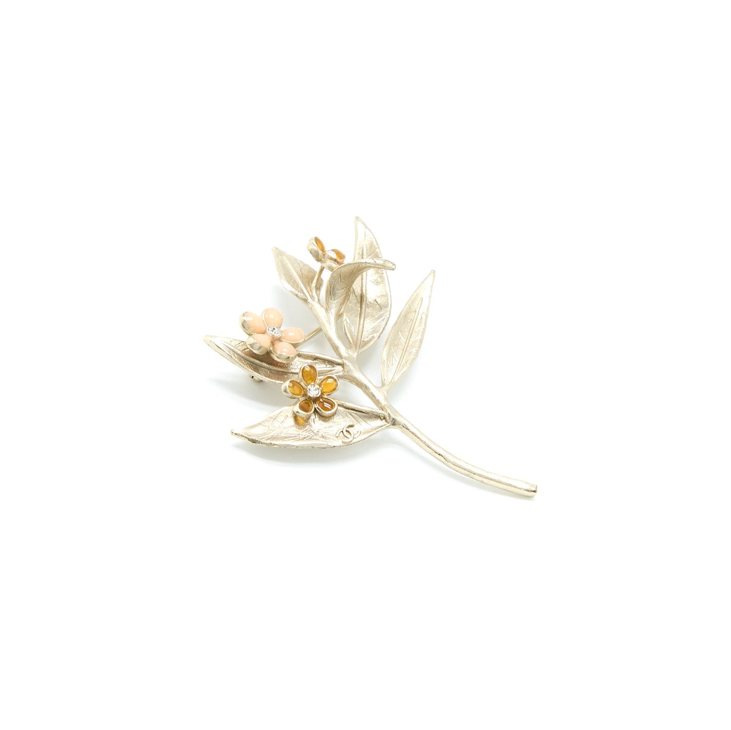 Chanel Leaf Camellia Crystal Brooch Light Tone Gold Handbag