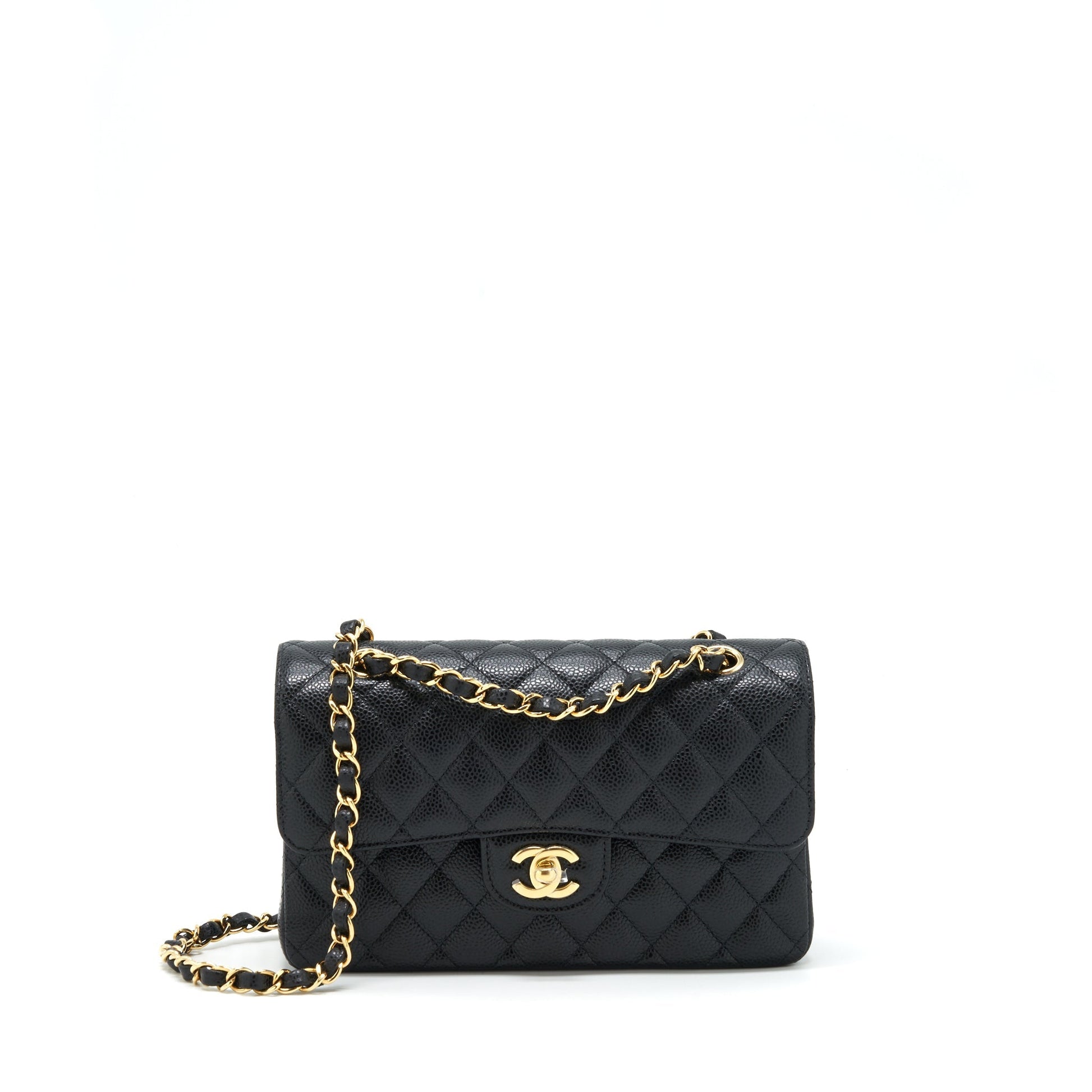 Chanel Classic Double Flap Caviar GHW Microchip Black Small Shoulder Bag