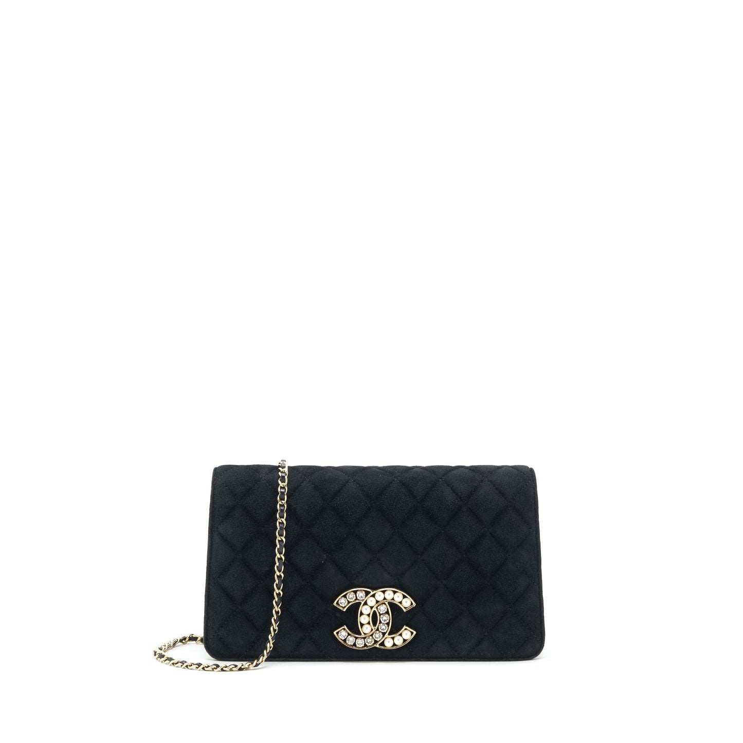 Chanel Quilted Velvet CC Logo Flap LGHW Black Shoulder Bag