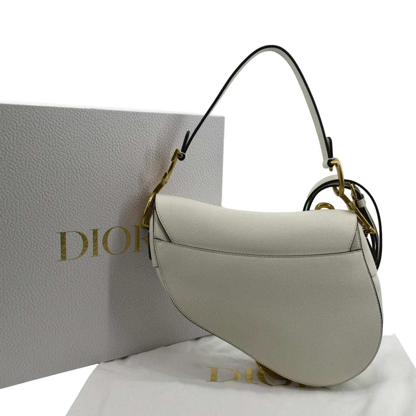Dior Saddle Grained Calfskin Shoulder Bag Ivory Leather