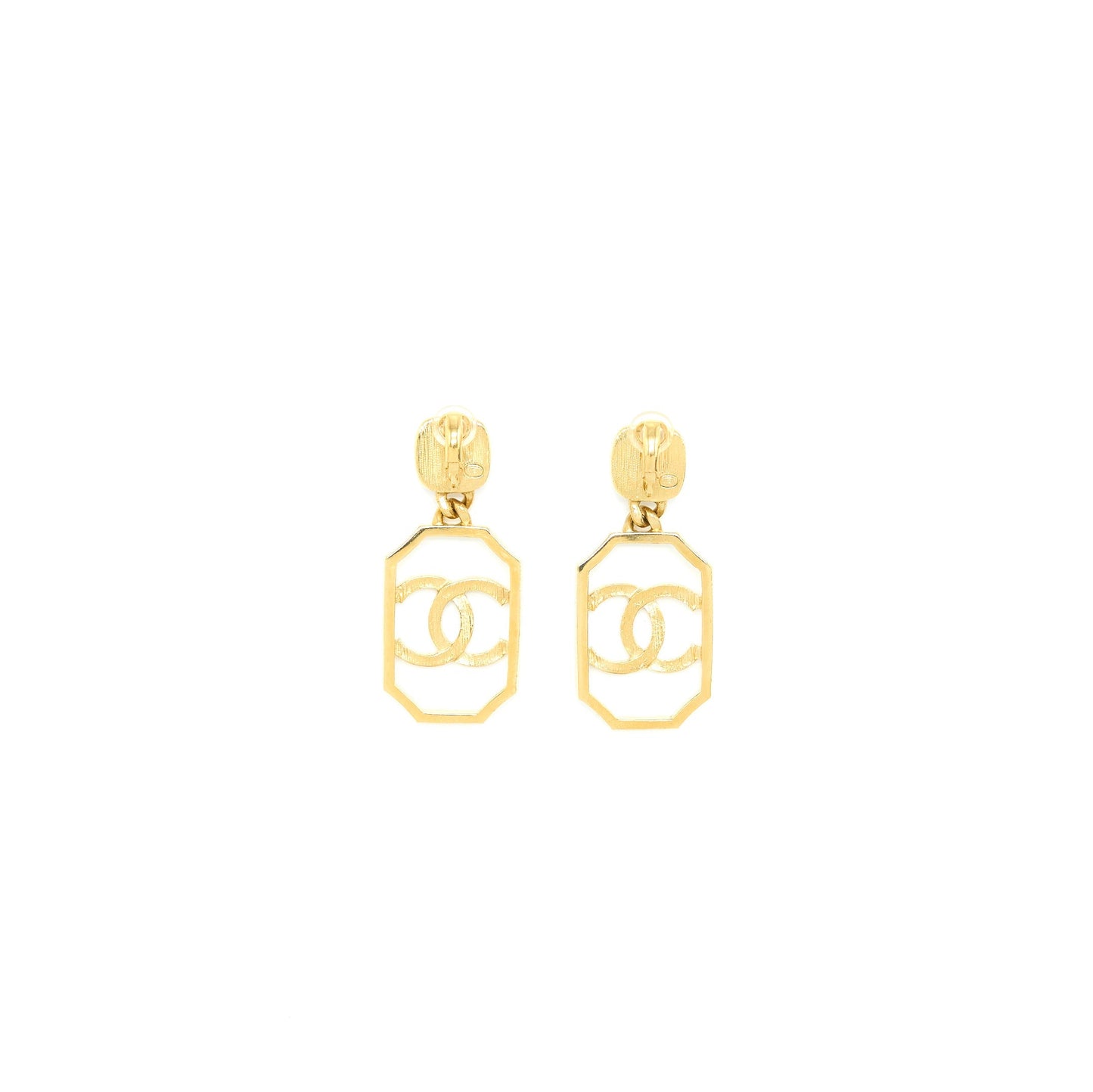 Chanel Giant CC Logo Dropped Pearl Earclips Gold Handbag