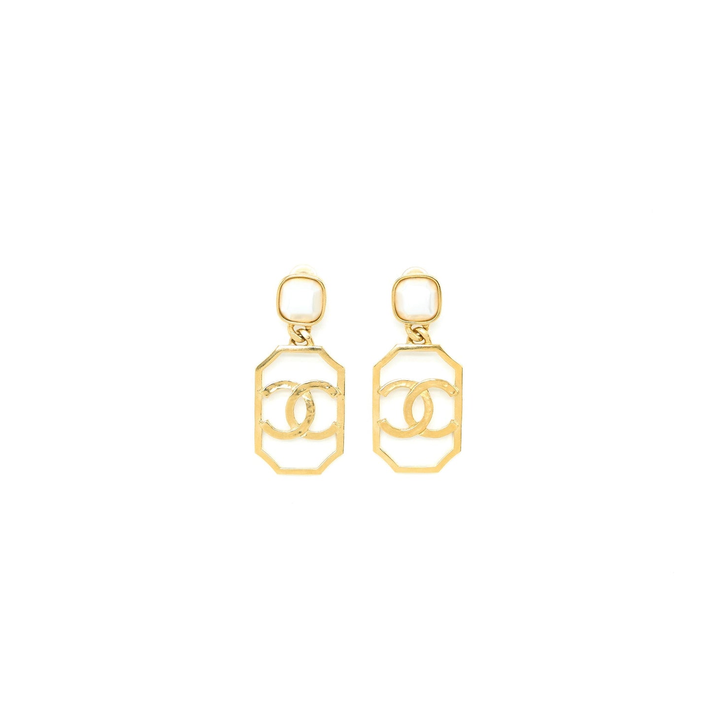 Chanel Giant CC Logo Dropped Pearl Earclips Gold Handbag