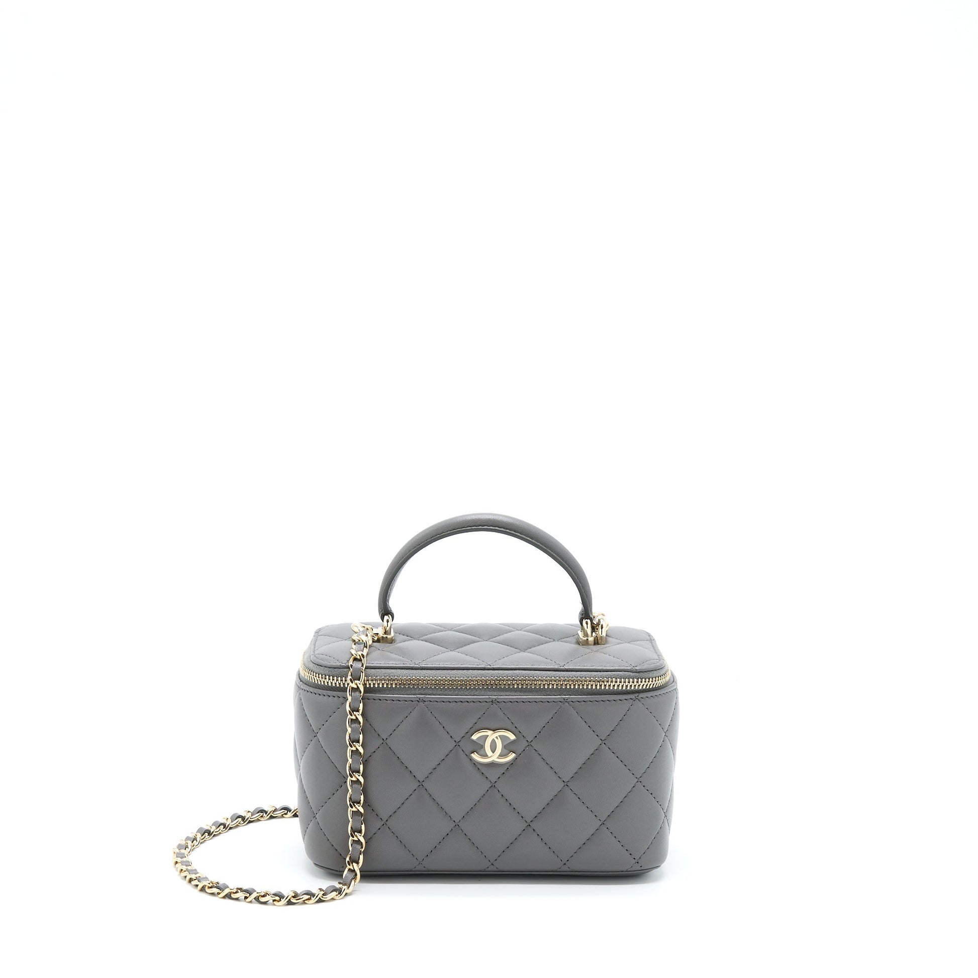 Chanel 22A Top Handle Long Vanity GHW Grey Handbag