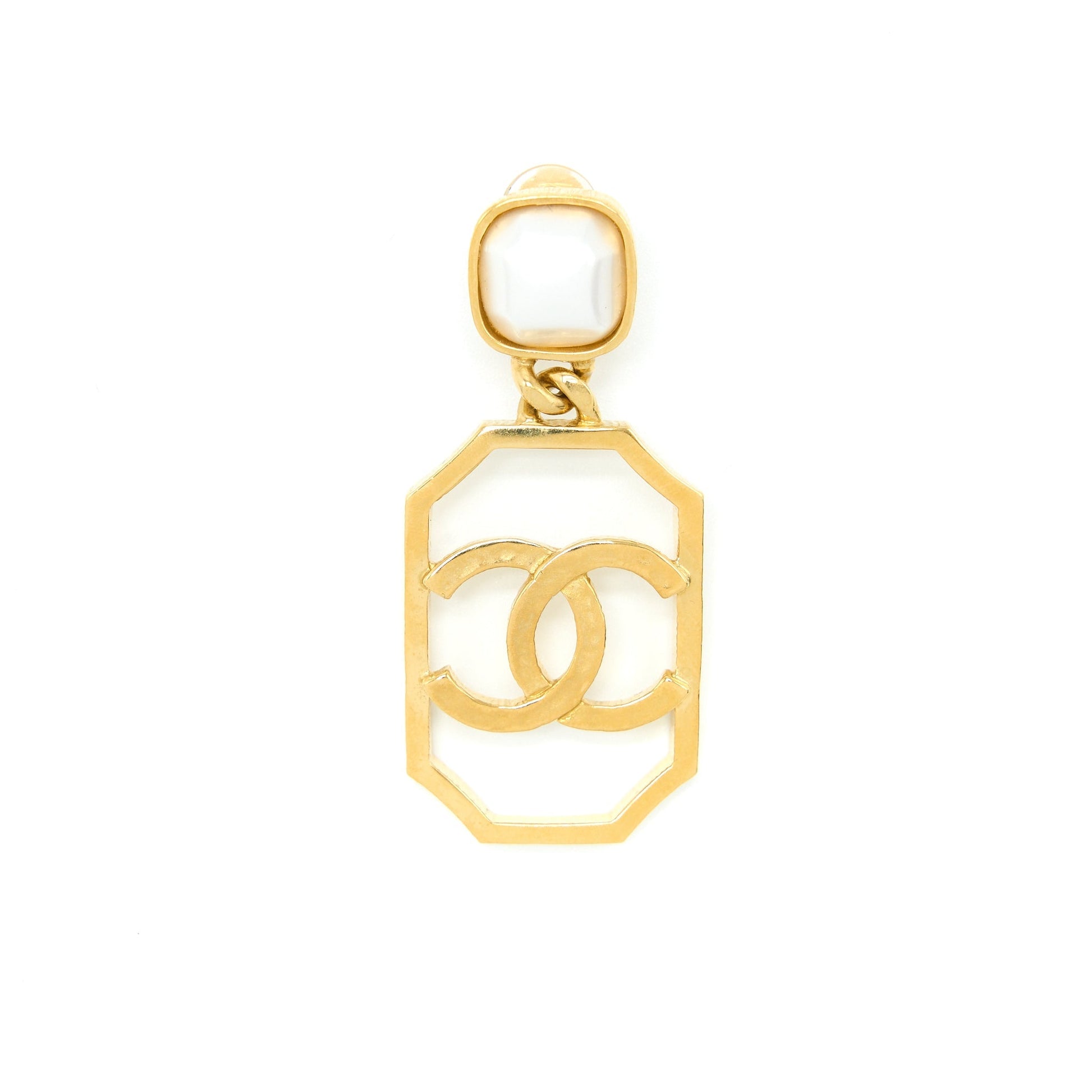Chanel Giant CC Logo Dropped Pearl Earclips Gold Handbag