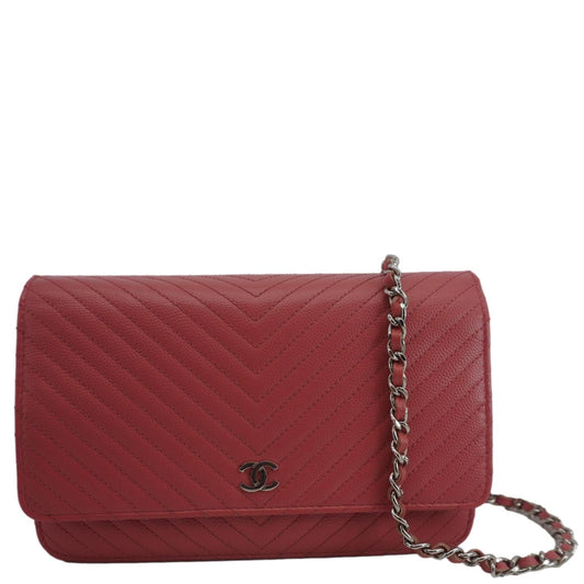 Chanel CC WOC Chevron Leather Wallet On Chain Crossbody Bag Pink