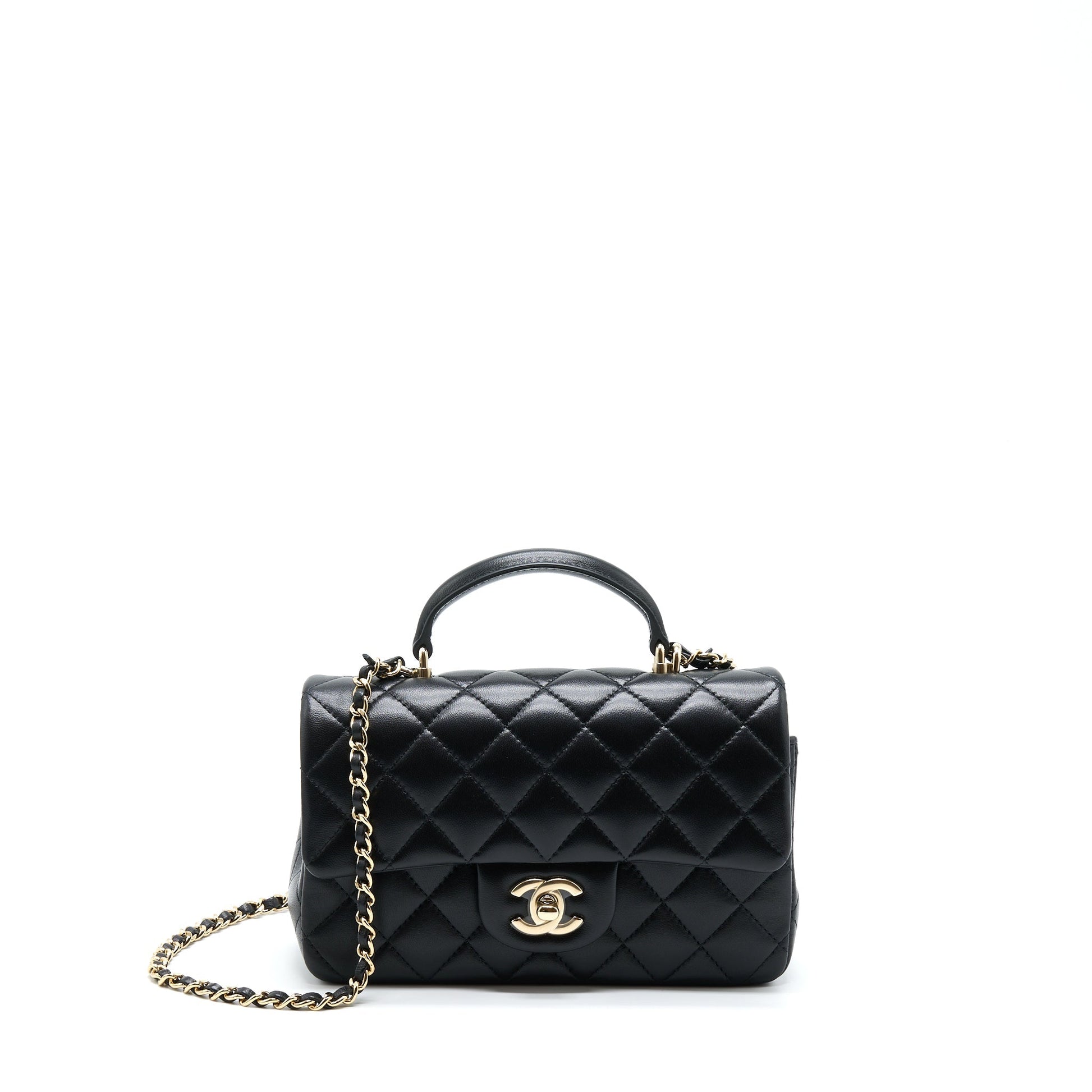 Chanel 22A Top Handle Rectangular Flap Lambskin Black Shoulder Bag