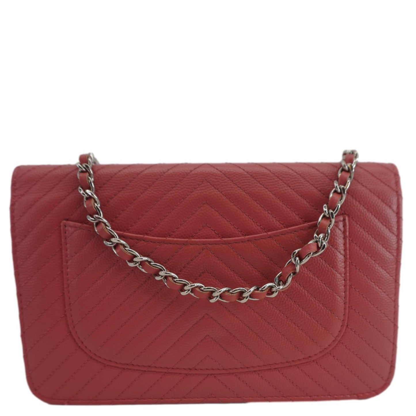 Chanel CC WOC Chevron Leather Wallet On Chain Crossbody Bag Pink