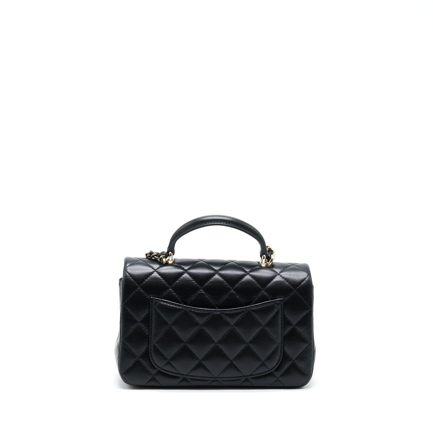 Chanel 22A Top Handle Rectangular Flap Lambskin Black Shoulder Bag