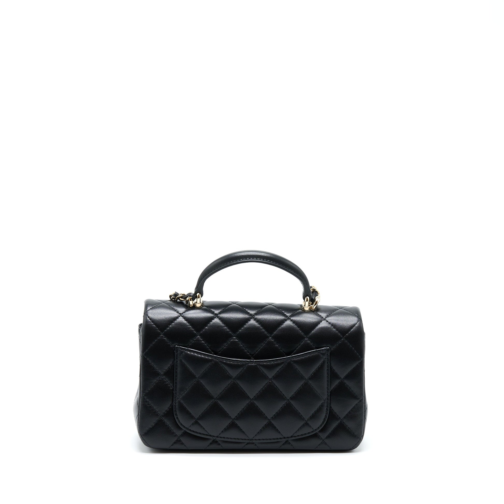 Chanel 22A Top Handle Rectangular Flap Lambskin Black Shoulder Bag