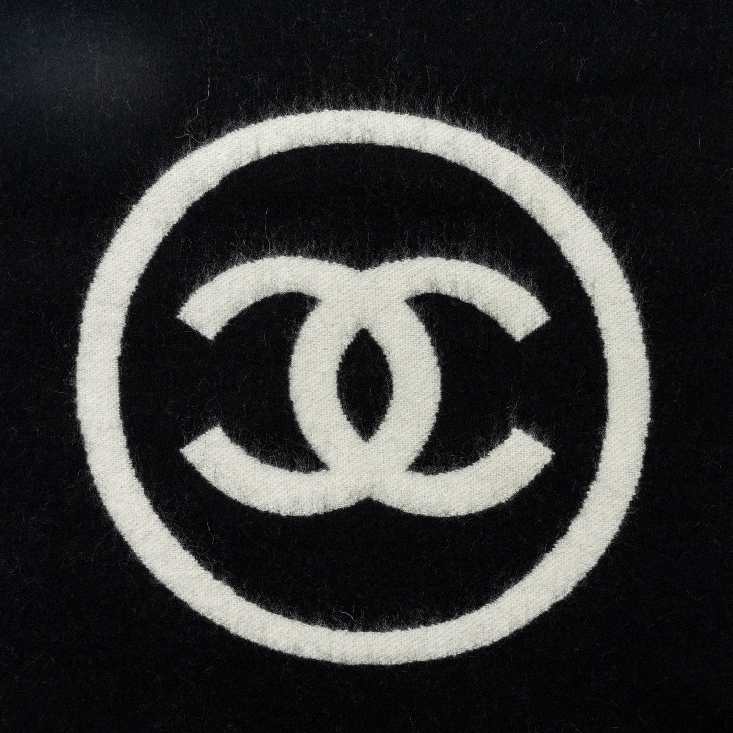 Chanel Letter CC Logo Cashmere Scarf Black White