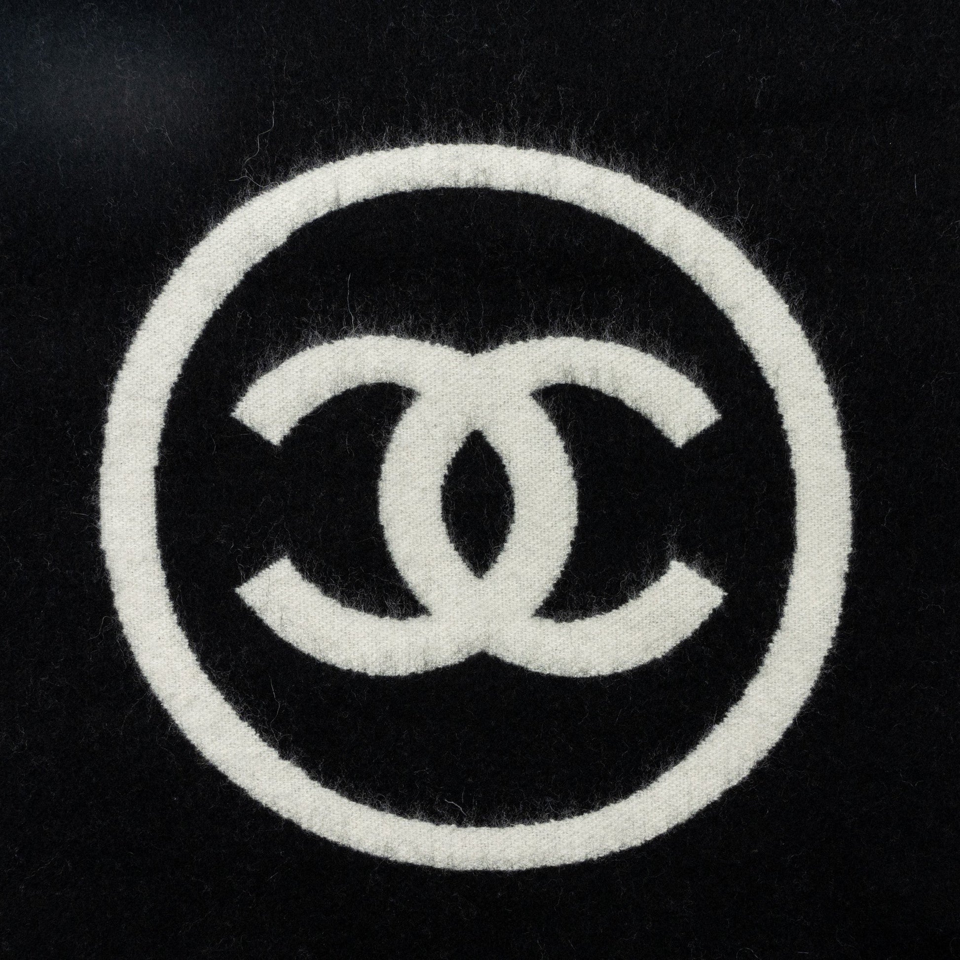 Chanel Letter CC Logo Cashmere Scarf Black White