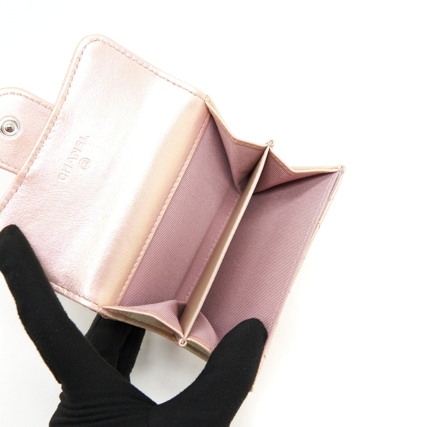 Chanel Iridescent Card Holder Calfskin SHW Pink Wallet Case