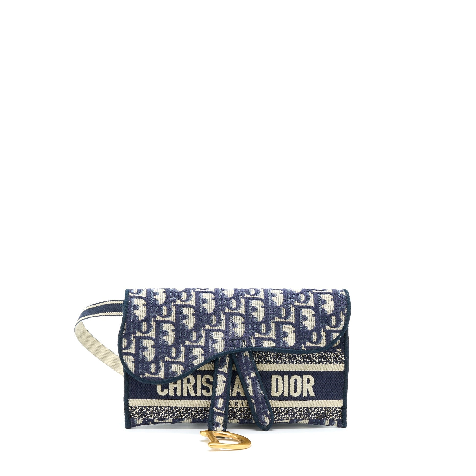 Dior Saddle Slim Pouch Oblique Embroidery Handbag Blue Travel Bag