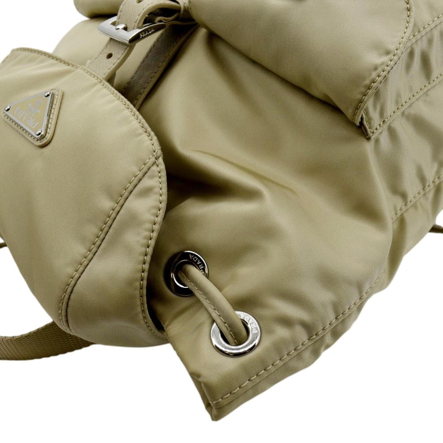 Prada Double Front Pocket Re Backpack Bag Nylon Beige