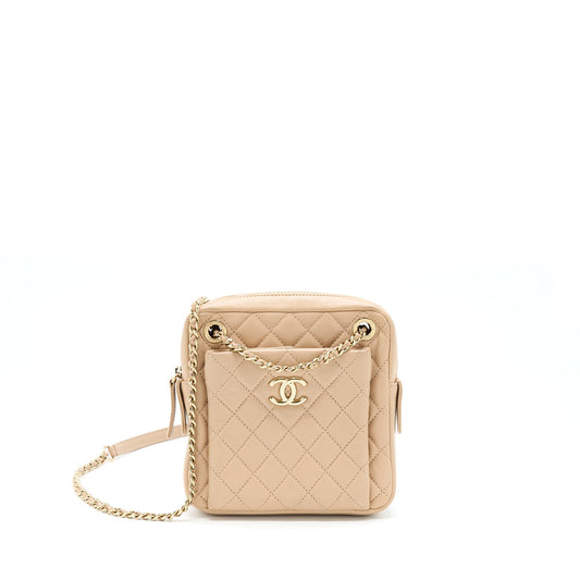 Chanel Vertical Camera Lambskin LGHW Beige Small Crossbody Bag