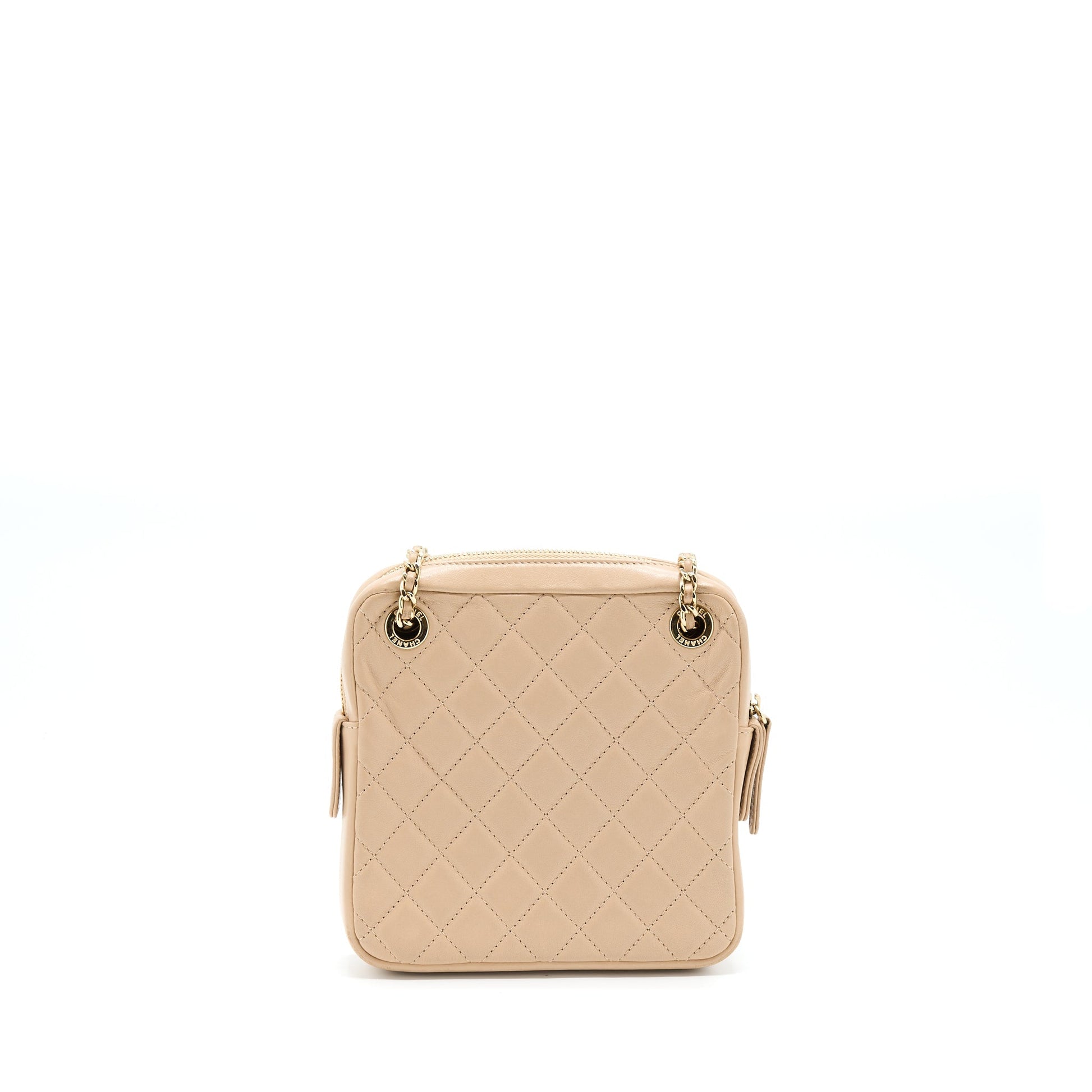 Chanel Vertical Camera Lambskin LGHW Beige Small Crossbody Bag