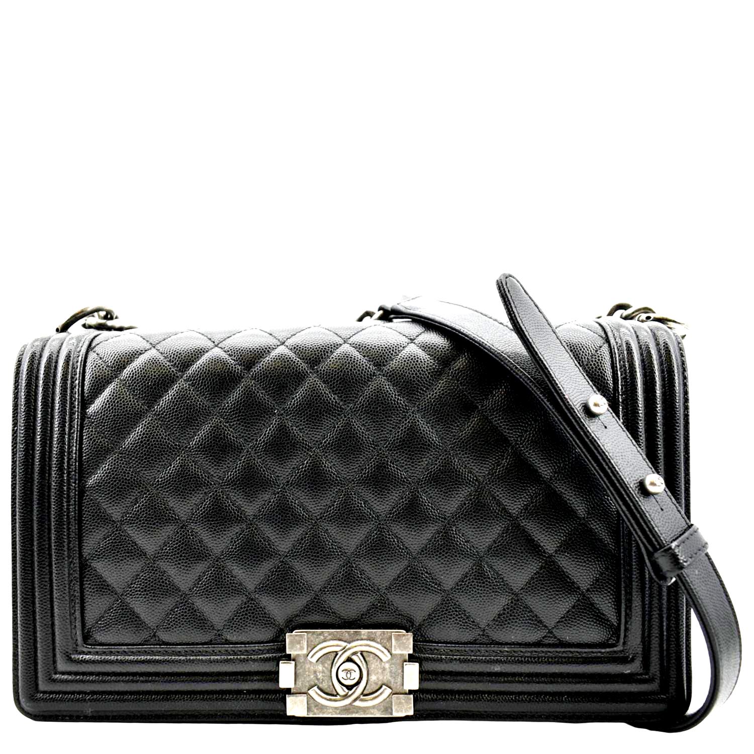 Chanel Boy Flap Caviar Quilted Leather Black Travel Bag Flap Black