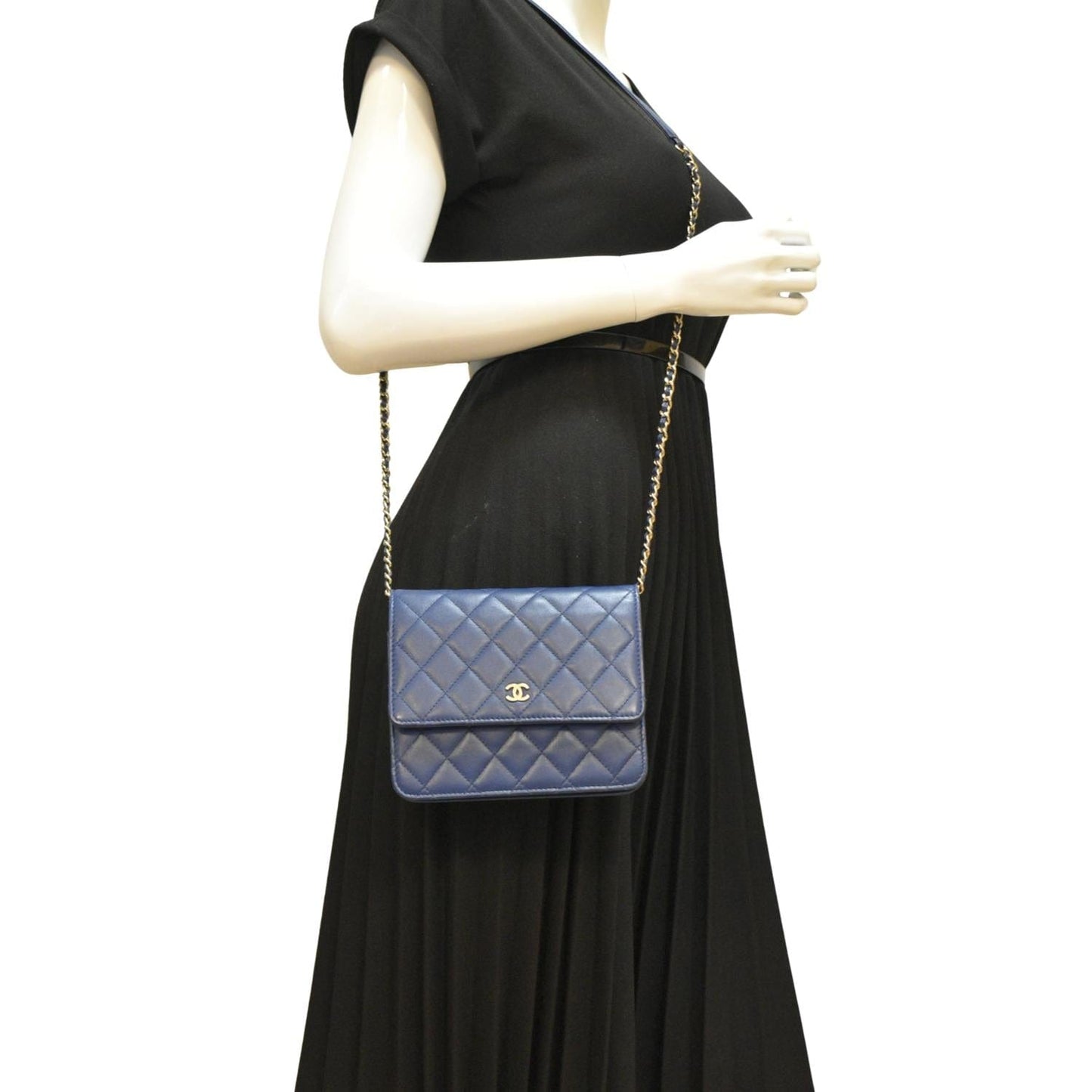 Chanel Square Wallet On Chain Quilted Leather Crossbody Bag Blue