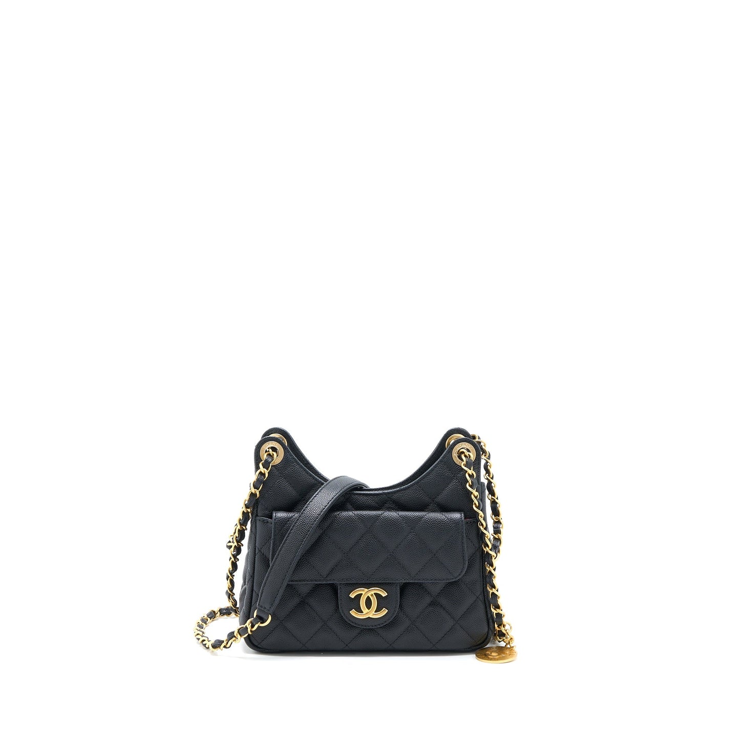 Chanel Hobo Caviar GHW Microchip Black Small Shoulder Bag