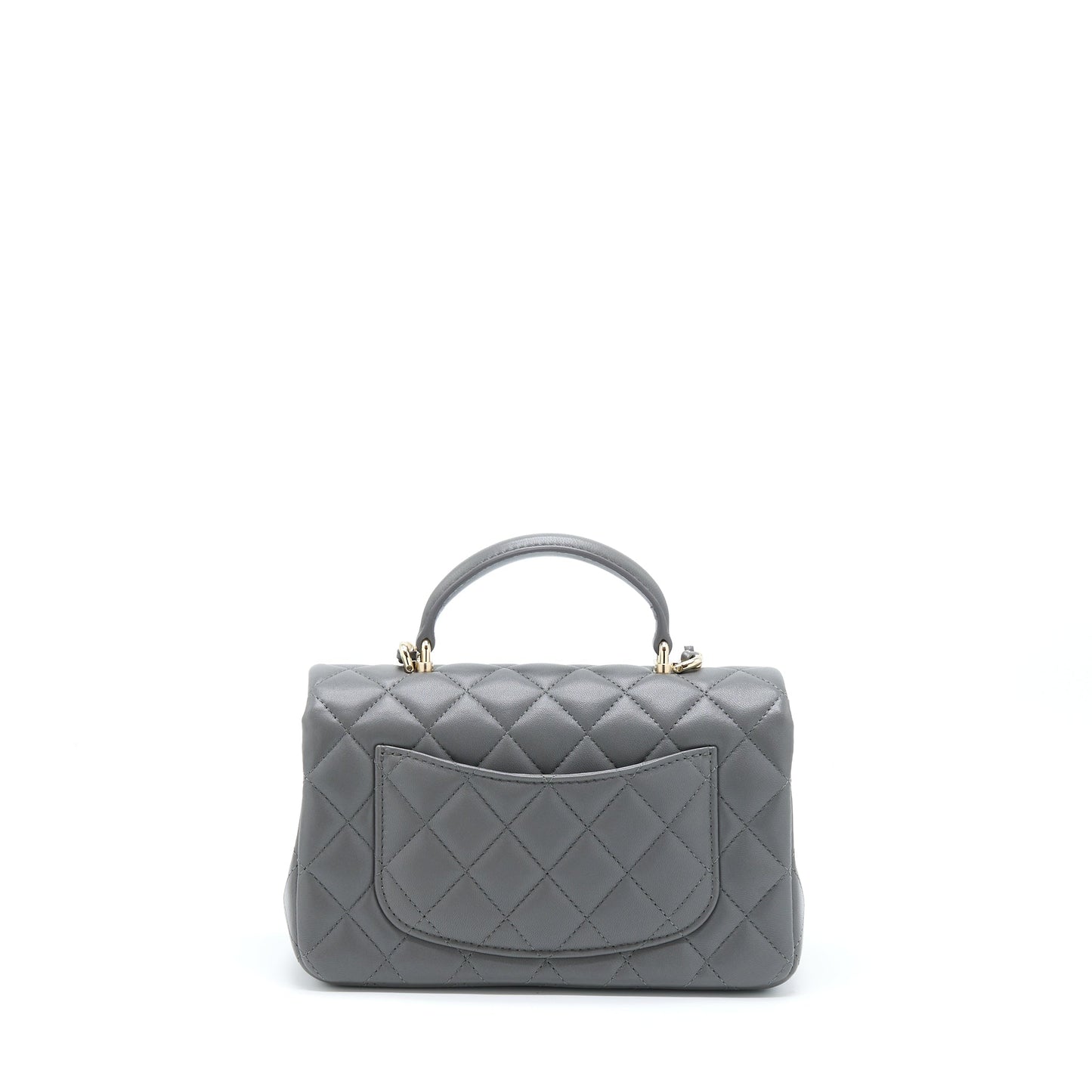 Chanel 22A Top Handle Rectangular Flap Lambskin Grey Shoulder Bag