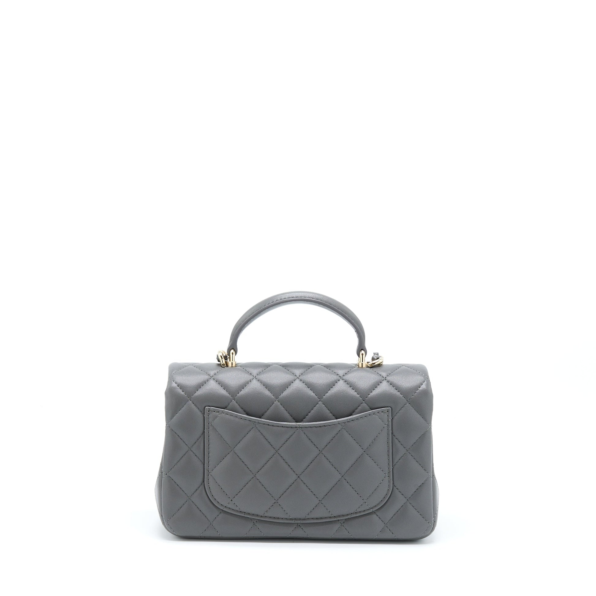 Chanel 22A Top Handle Rectangular Flap Lambskin Grey Shoulder Bag