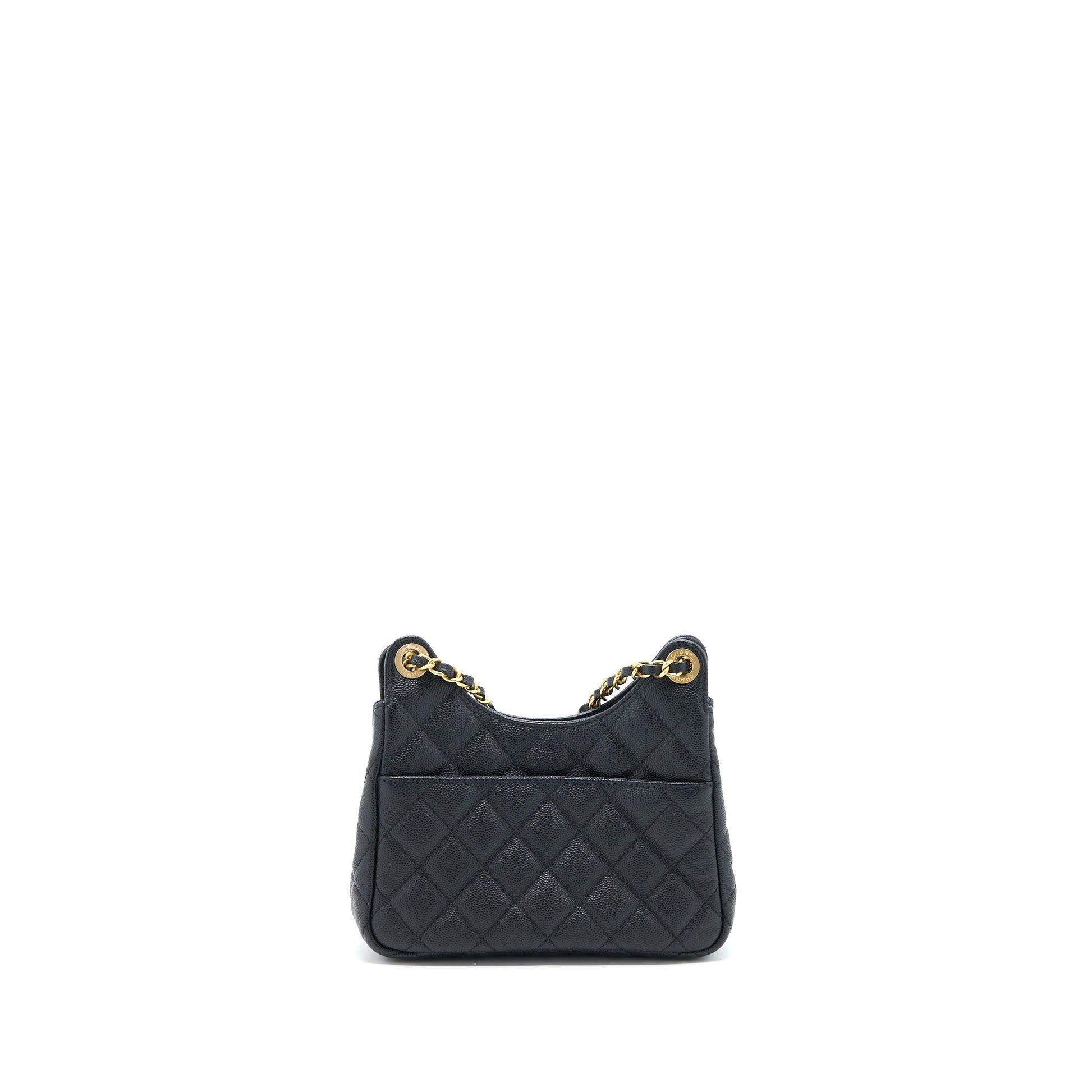 Chanel Hobo Caviar GHW Microchip Black Small Shoulder Bag