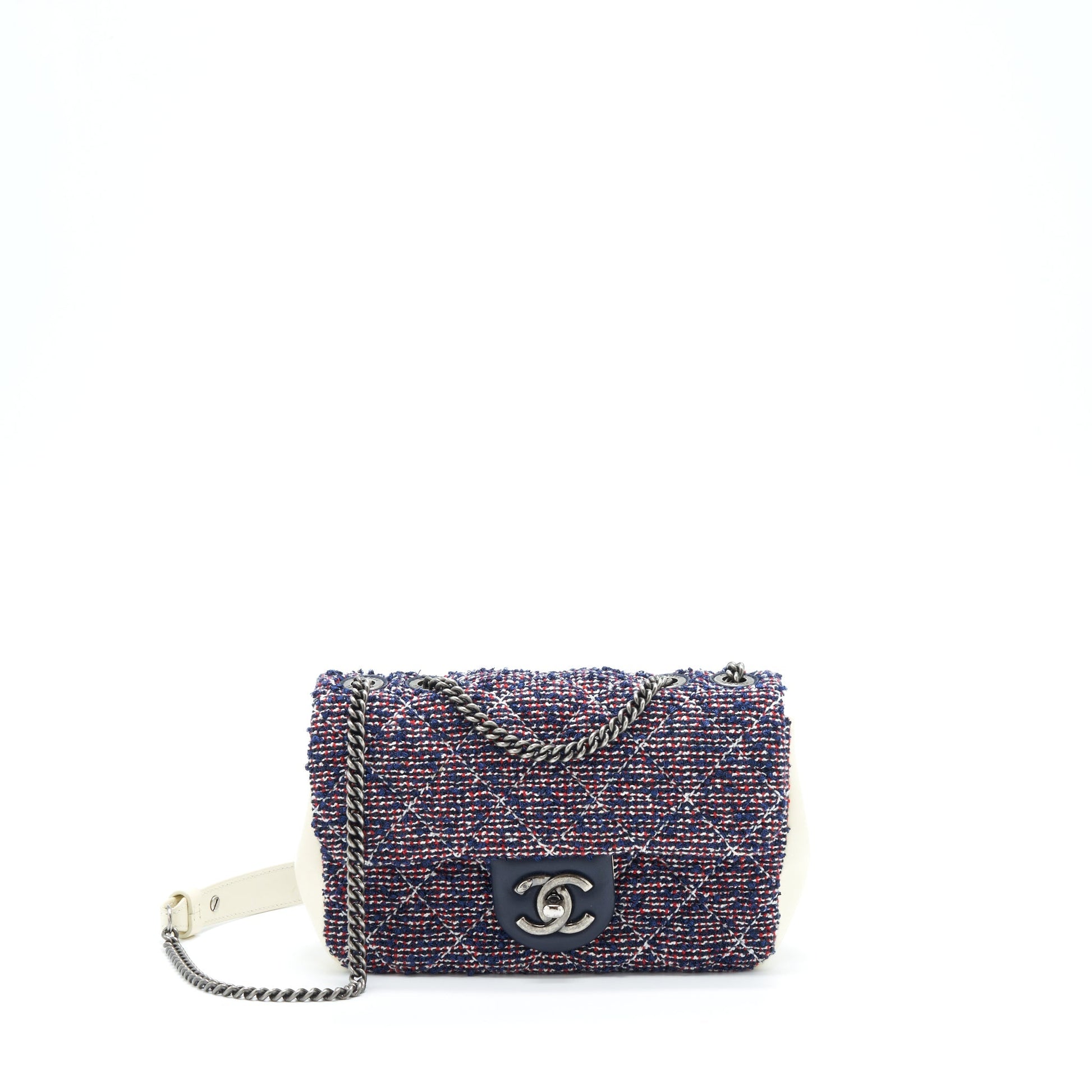 Chanel Seasonal Flap Tweed Ruthenium Hardware Multicolour Blue Shoulder Bag