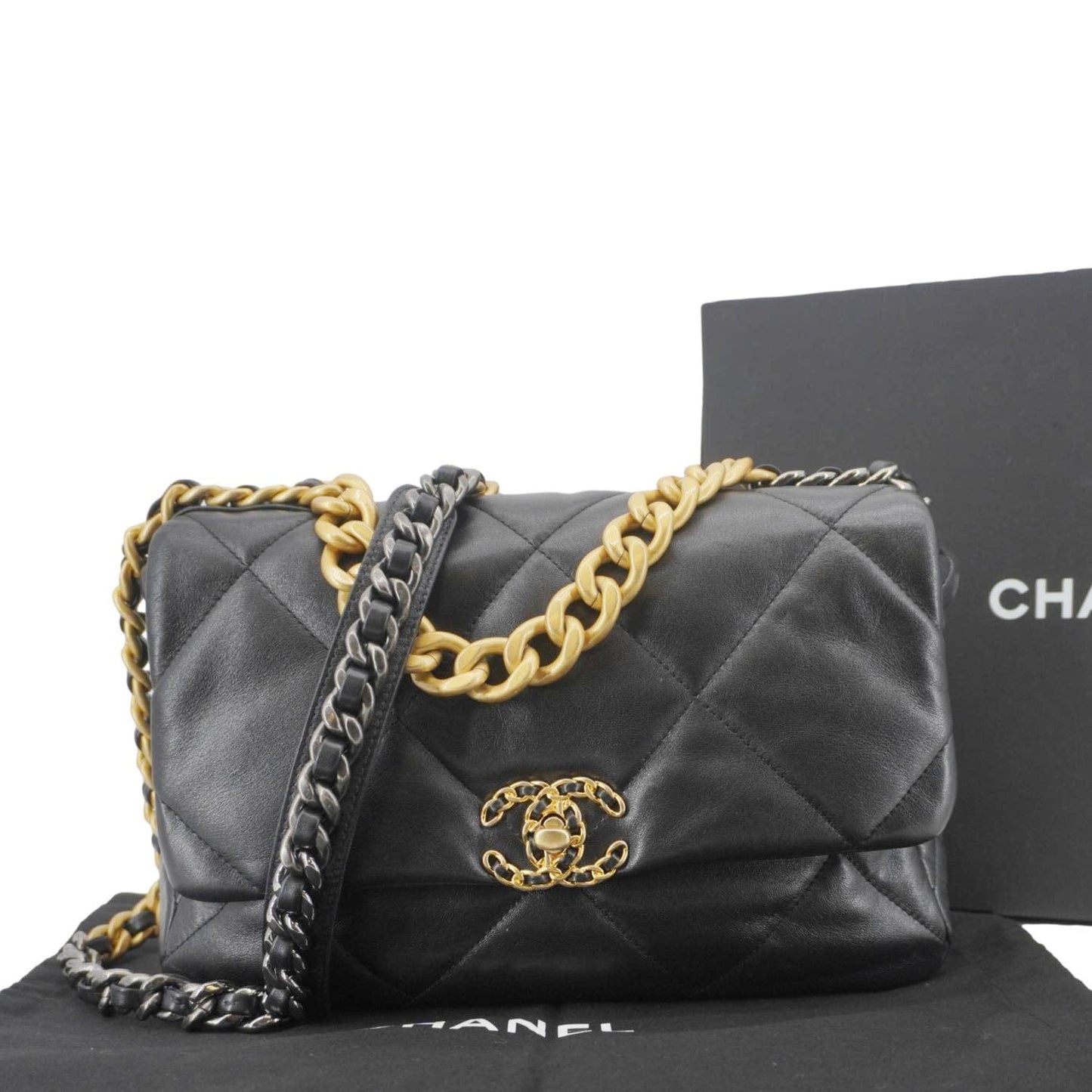 Chanel 19 Flap Leather Lambskin Black Travel Bag Bag 6