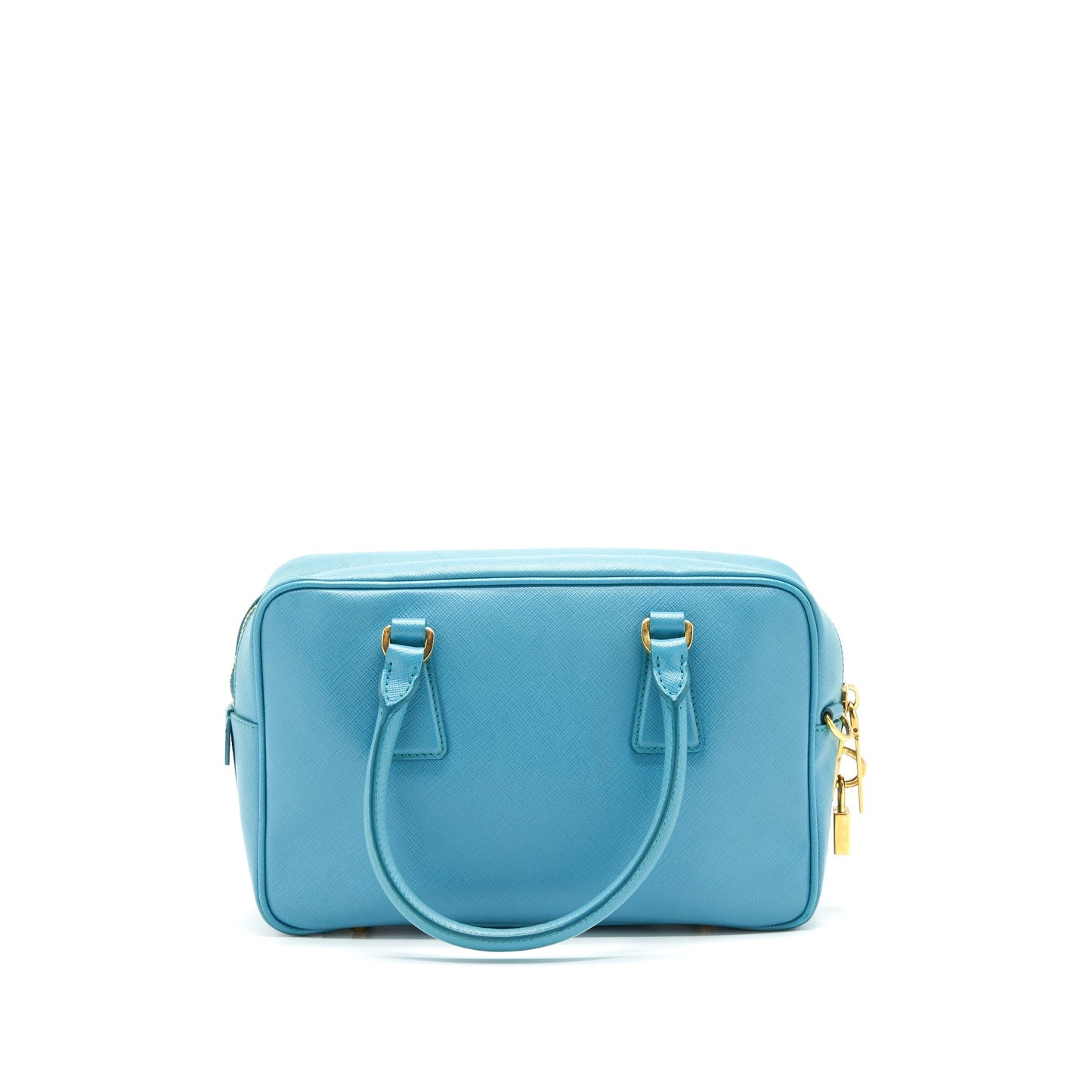 Prada Saffiano Top Handle Purse Handbag Blue Travel Bag