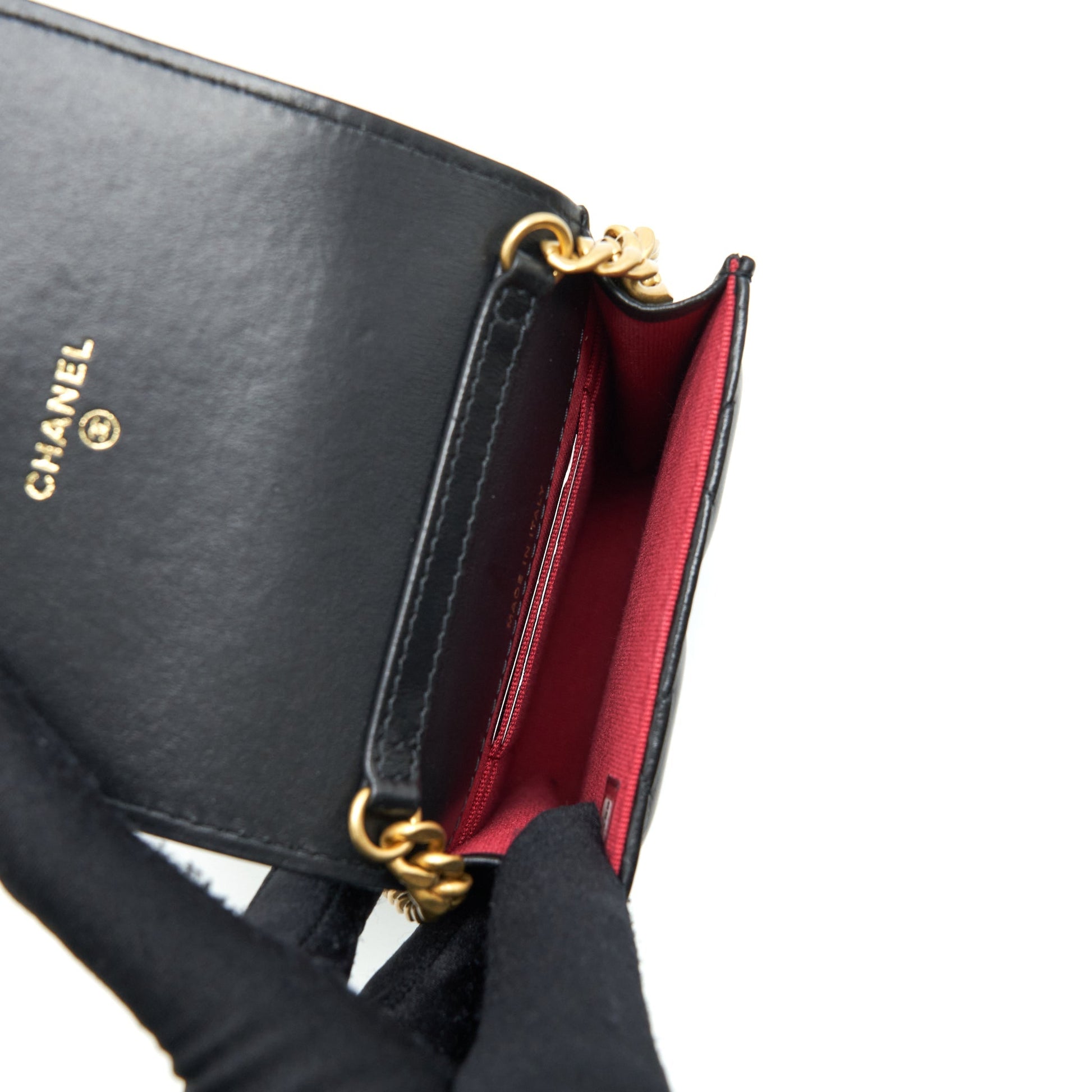 Chanel 22P Vertical Flap Phone Lambskin Enamel Black Gold Mini Bag