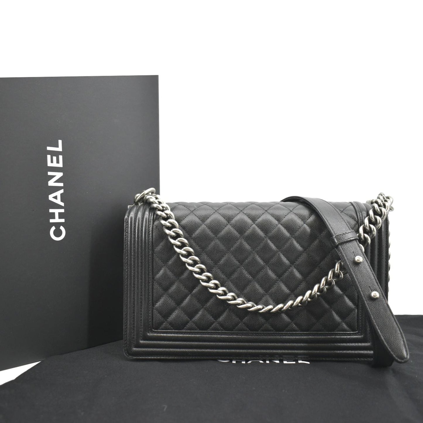 Chanel Boy Flap Caviar Quilted Leather Black Travel Bag Flap Black