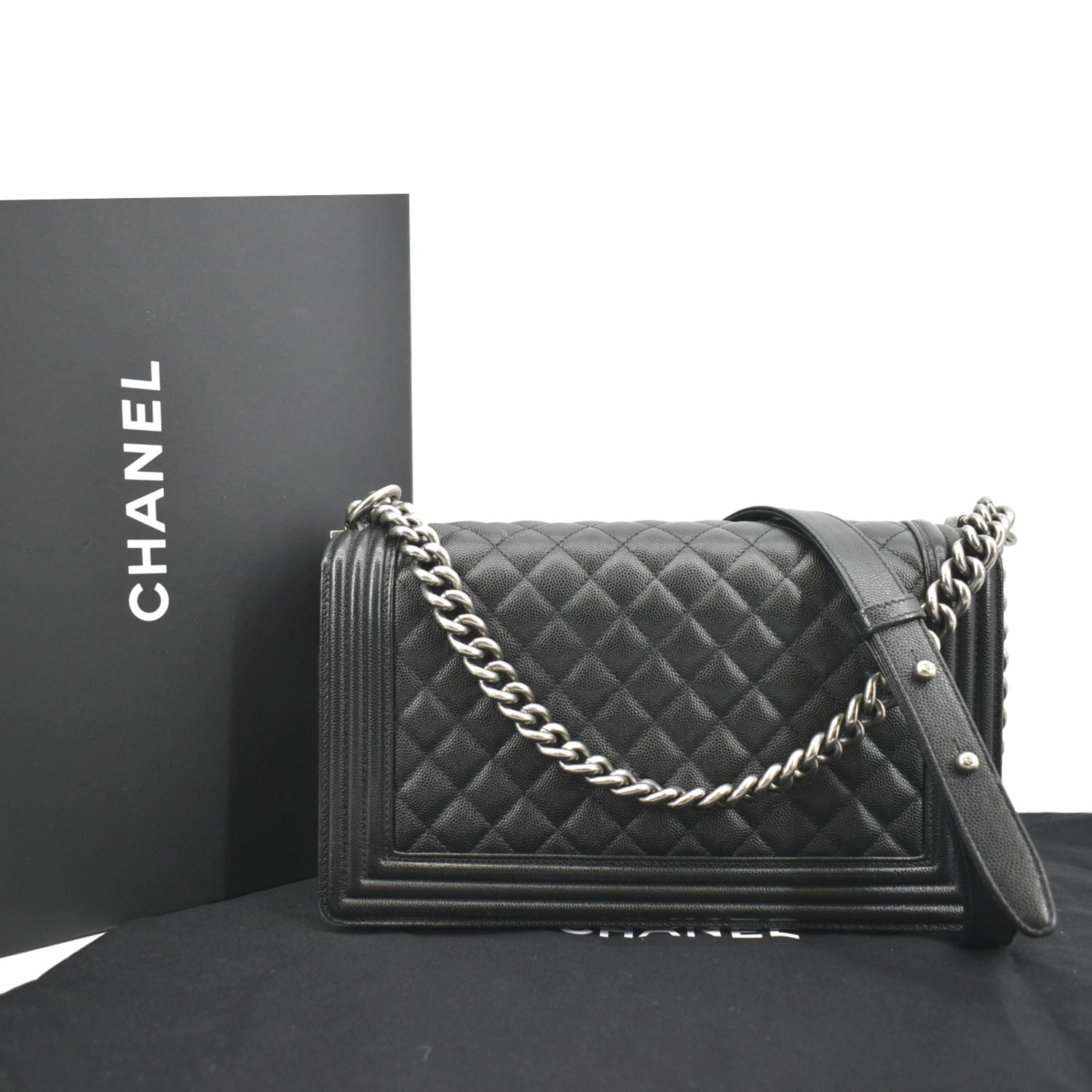 Chanel Boy Flap Caviar Quilted Leather Black Travel Bag Flap Black