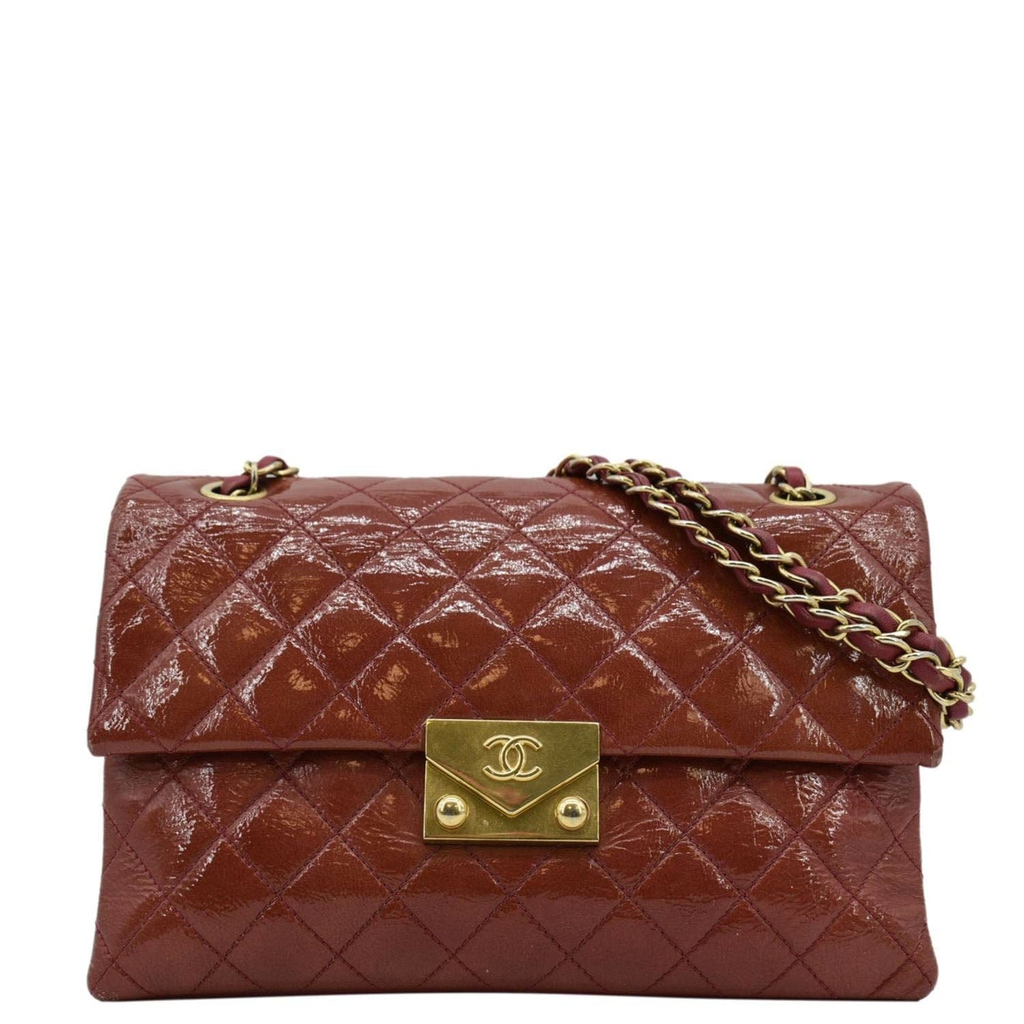 Chanel 3 Pocket Accordion Flap Patent Leather Red Travel Bag