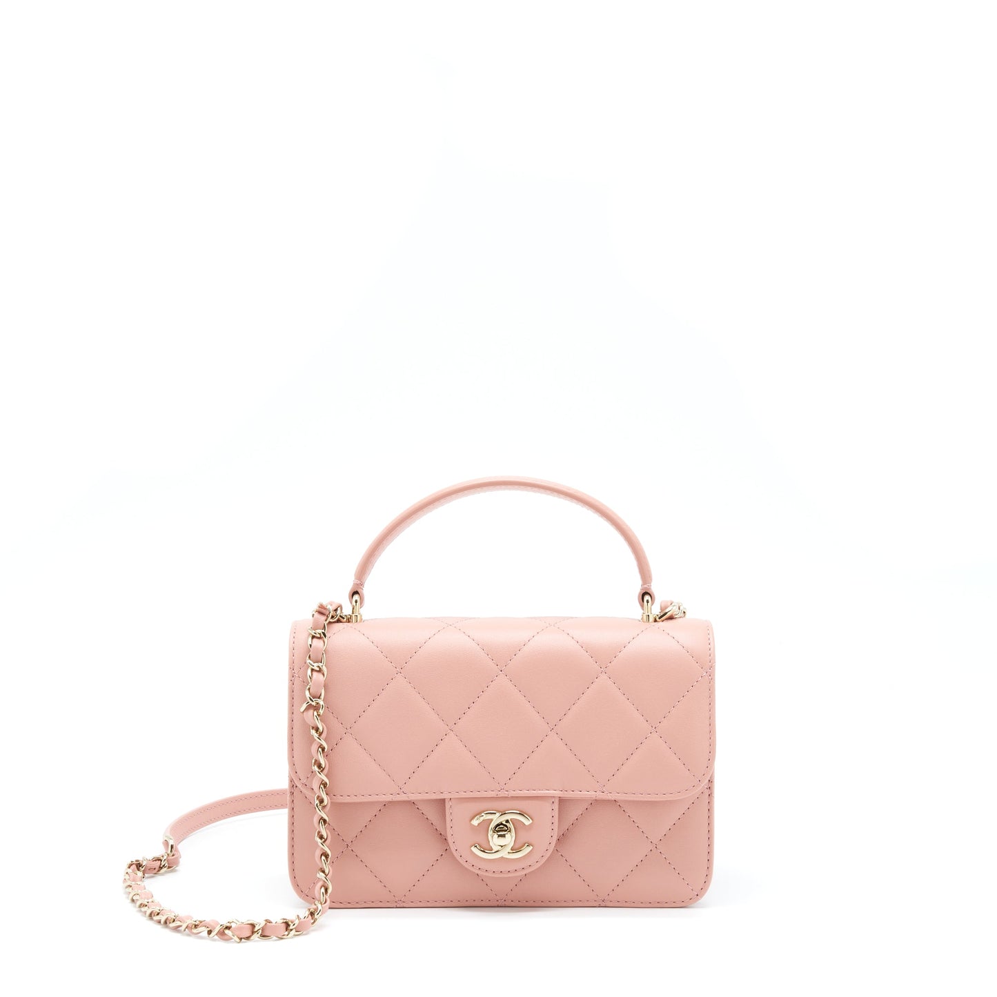 Chanel Top Handle Flap Lambskin Dark LGHW Pink Shoulder Bag