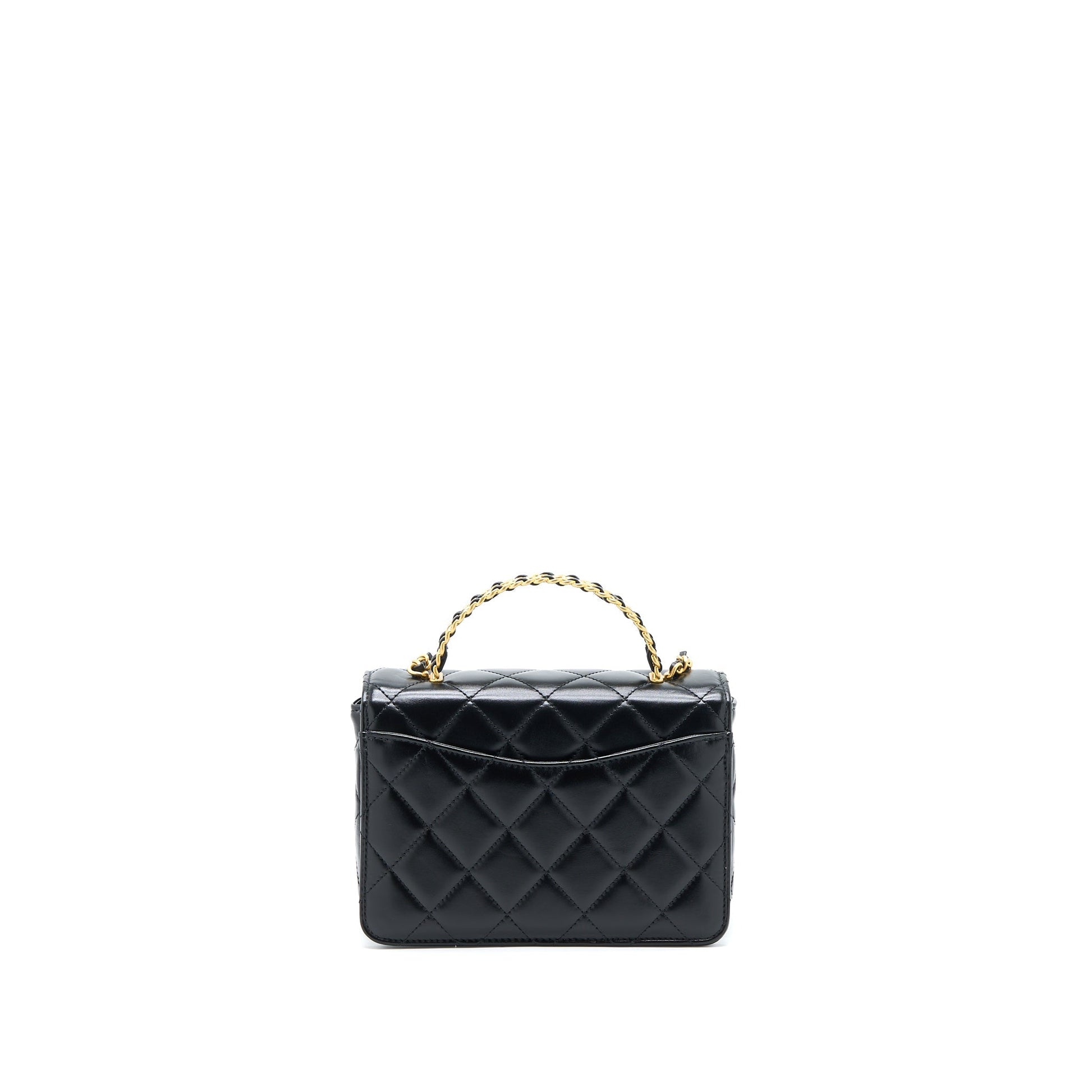 Chanel 23p Flap Top Handle Shiny Calfskin Black Shoulder Bag