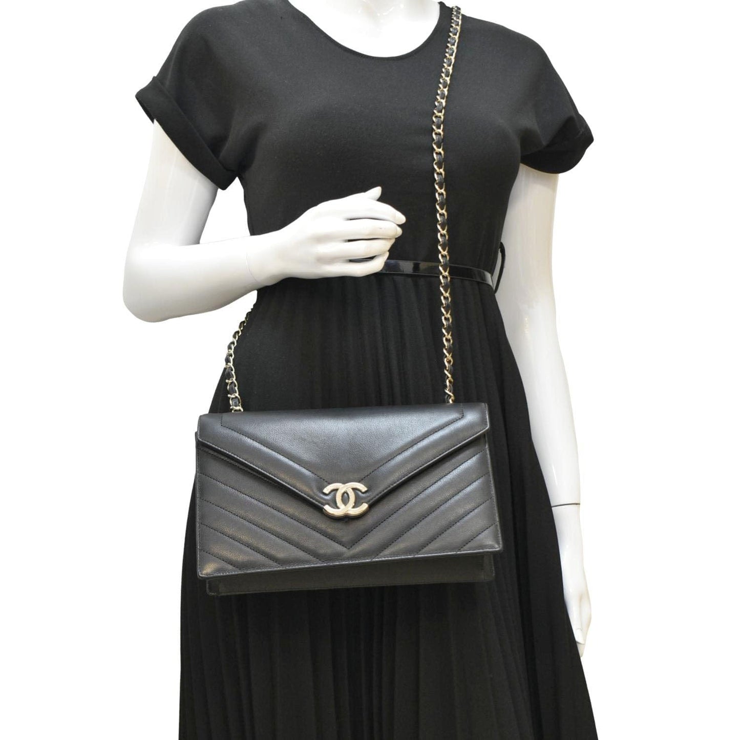 Chanel CC Flap Chevron Stitched Leather Black Travel Bag