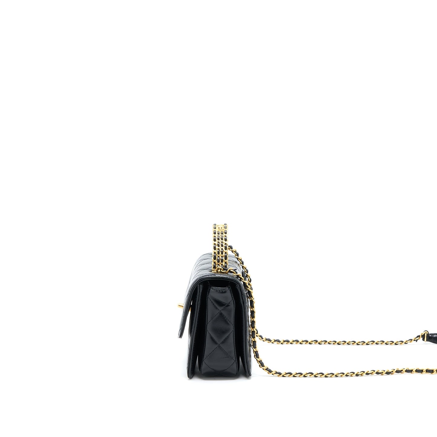 Chanel 23p Flap Top Handle Shiny Calfskin Black Shoulder Bag