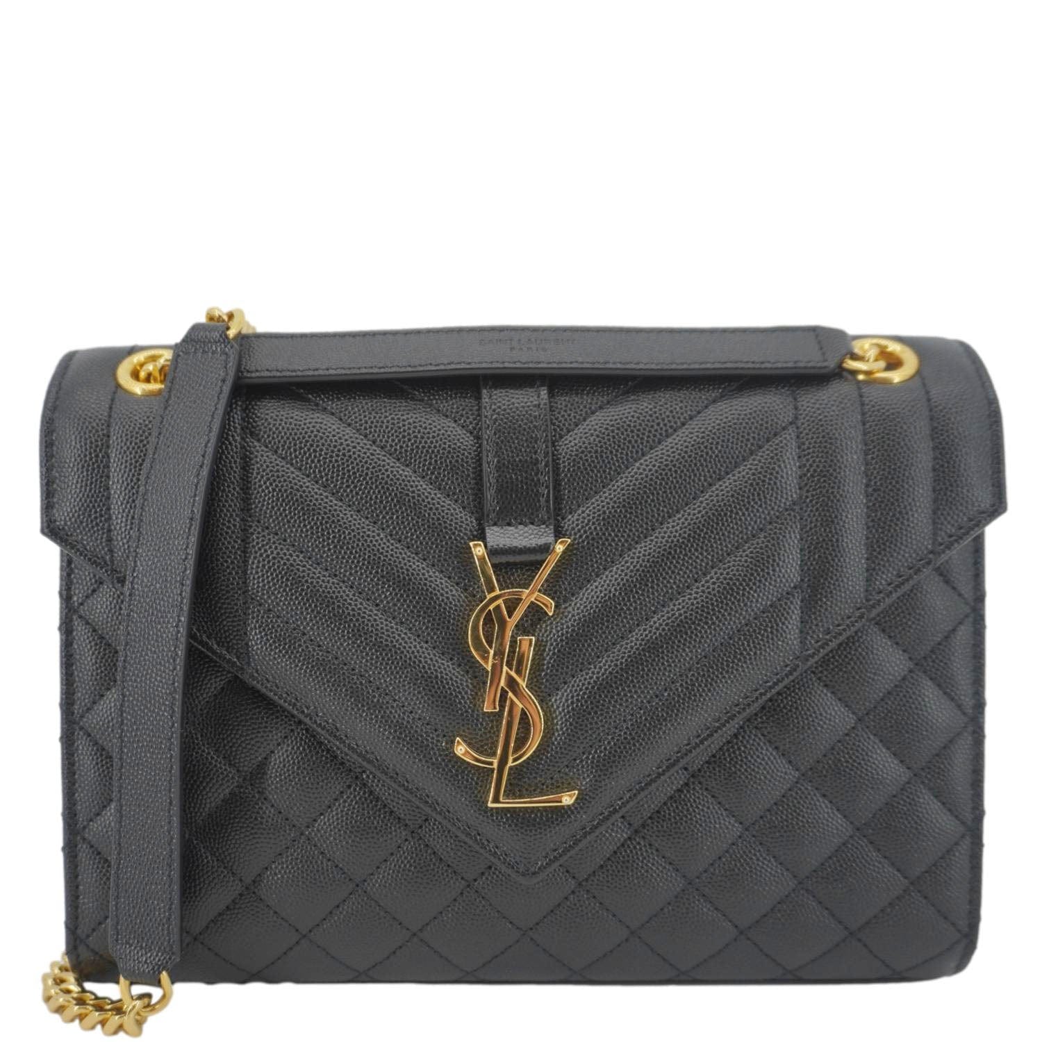 YSL Saint Laurent Yves Envelope Grain De Poudre Shoulder Bag Leather Black Medium Envelope Medium 5