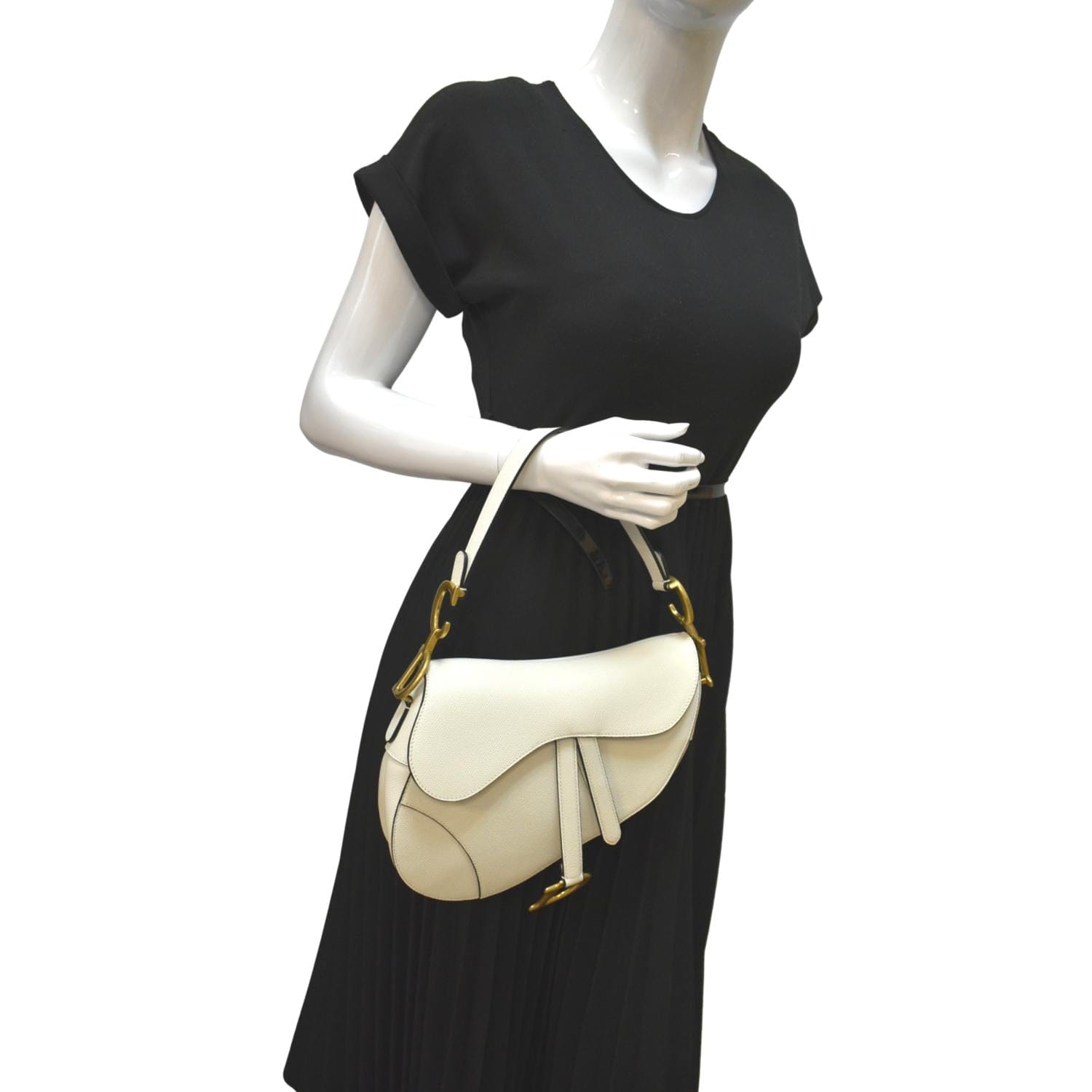 Dior Saddle Grained Calfskin Shoulder Bag Ivory Leather