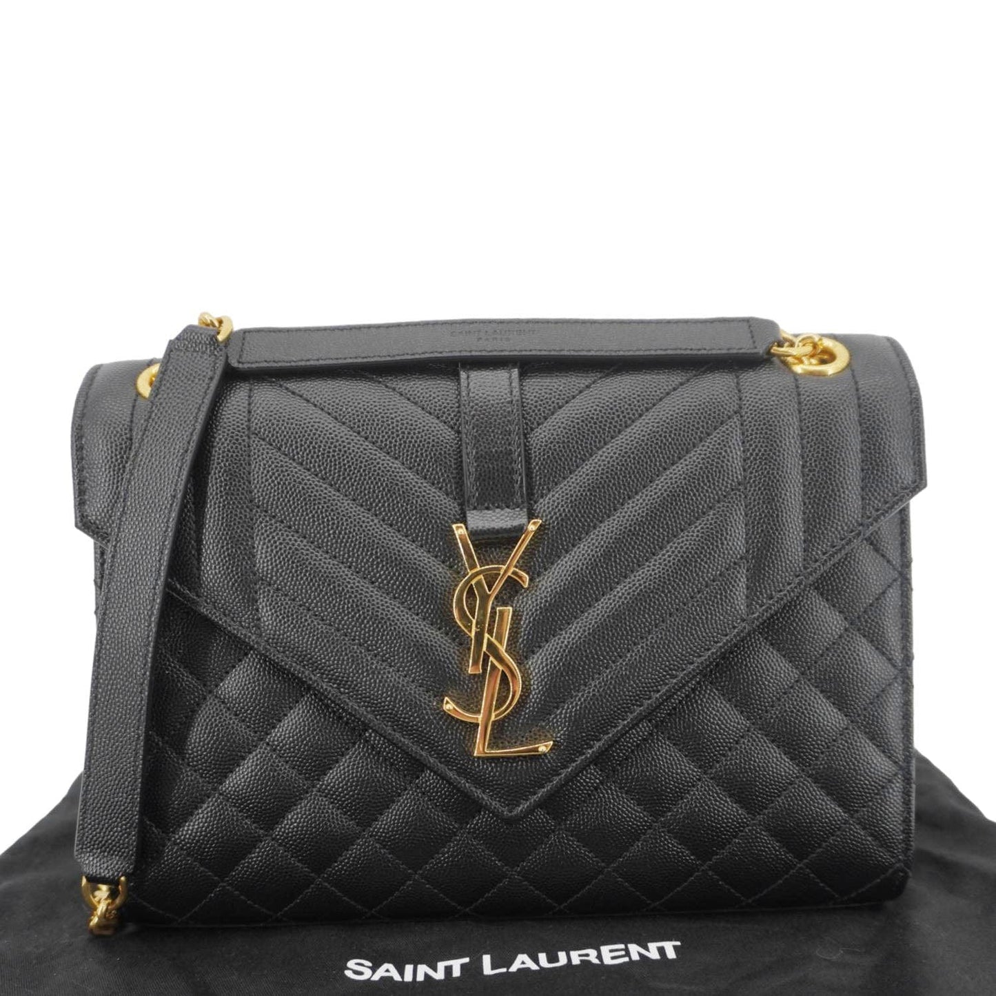 YSL Saint Laurent Yves Envelope Grain De Poudre Shoulder Bag Leather Black Medium Envelope Medium 5
