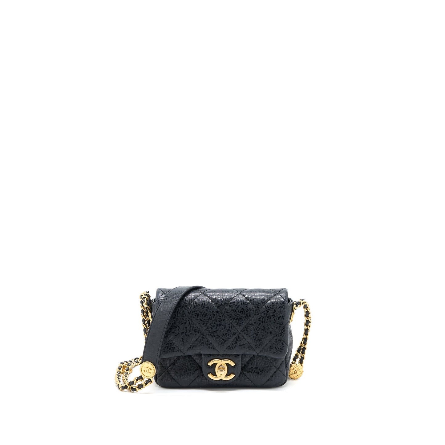 Chanel 22A Square Flap Caviar GHW Microchip Black Shoulder Bag