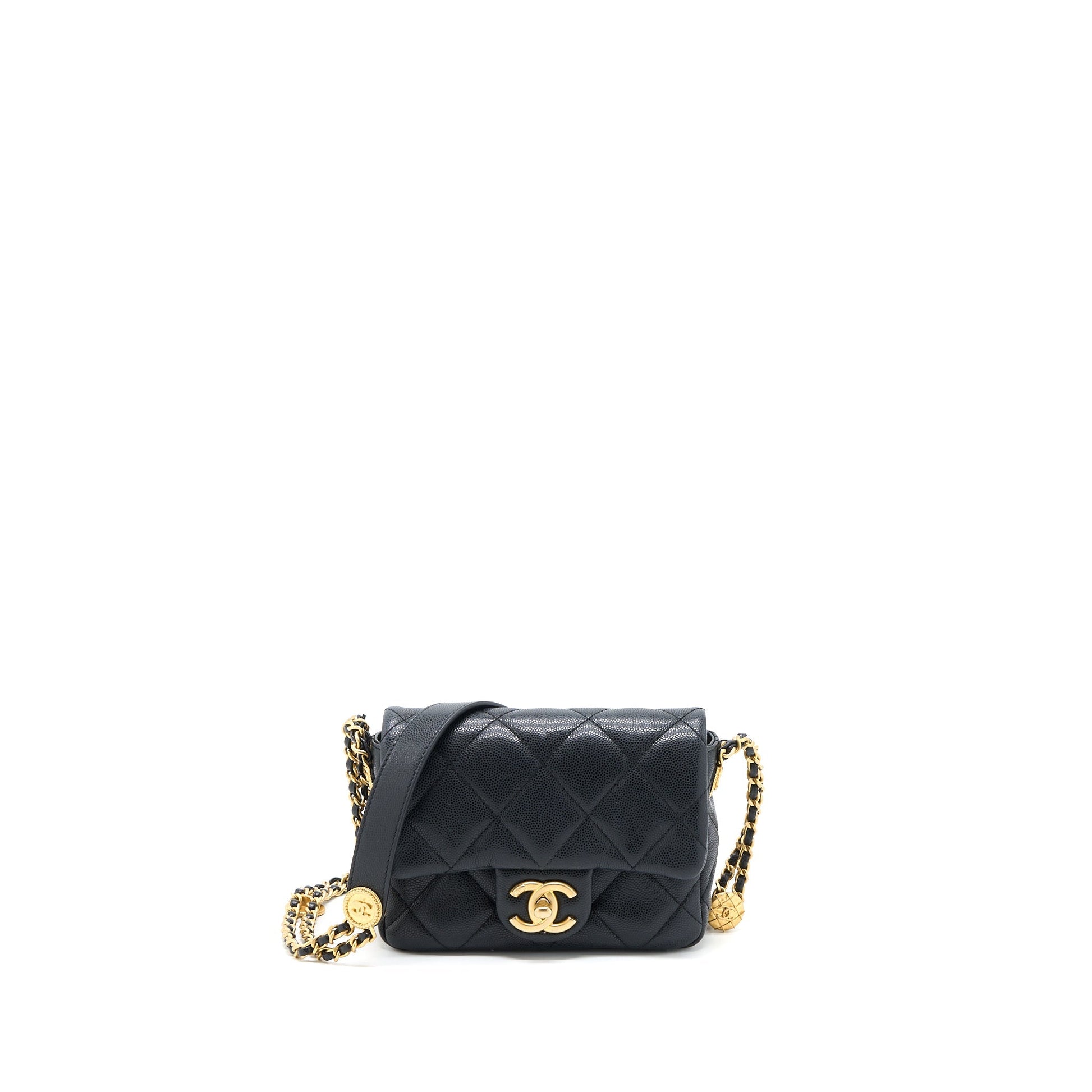 Chanel 22A Square Flap Caviar GHW Microchip Black Shoulder Bag