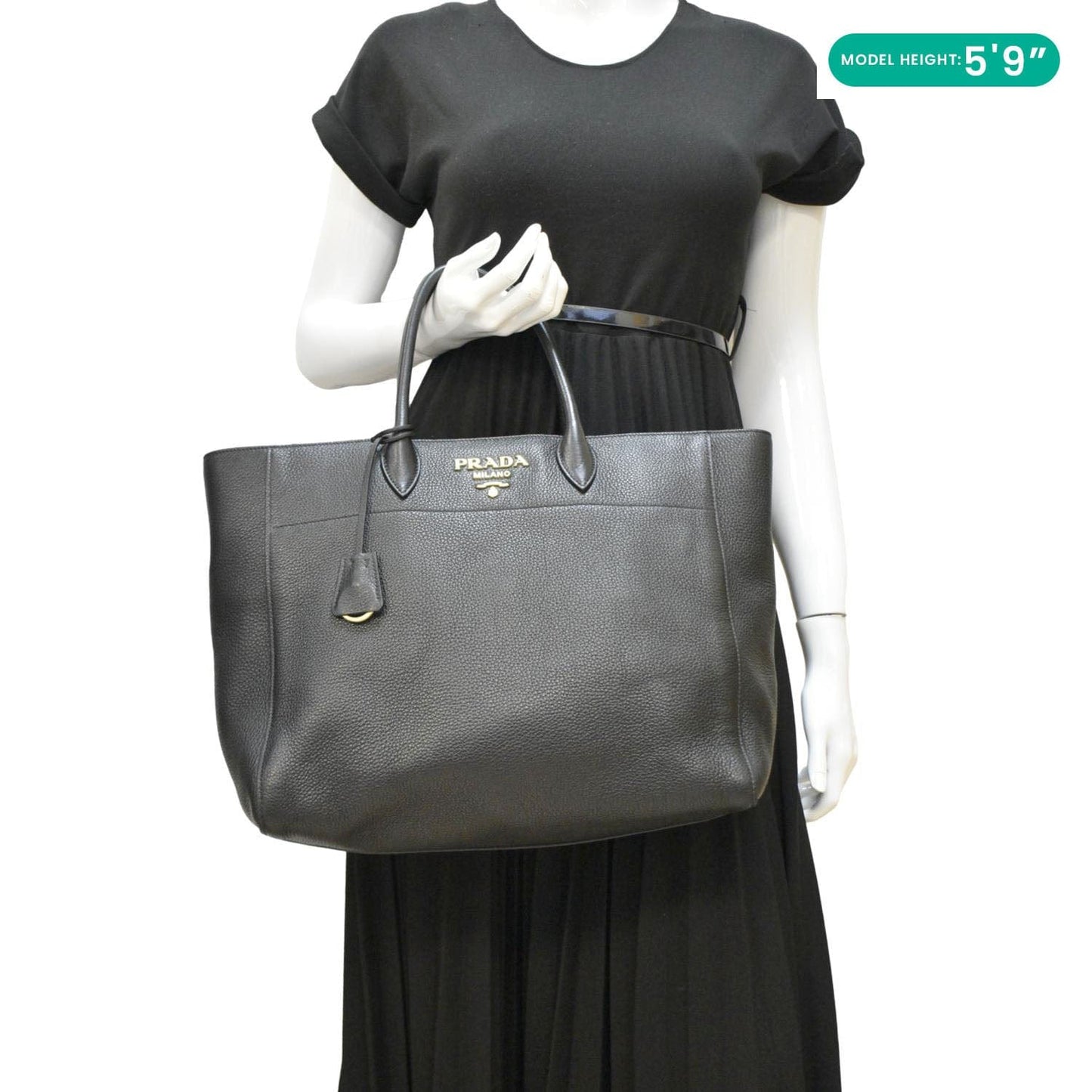 Prada Daino Tote Bag Leather Vitello Black