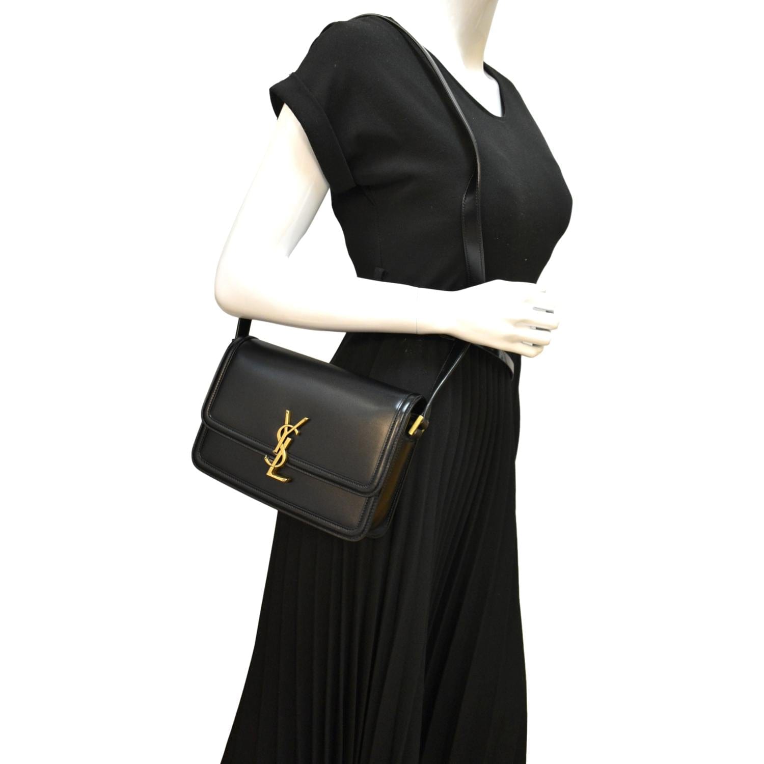 YSL Saint Laurent Yves Solferino Shoulder Bag Leather Black Medium Laurent Medium Solferino