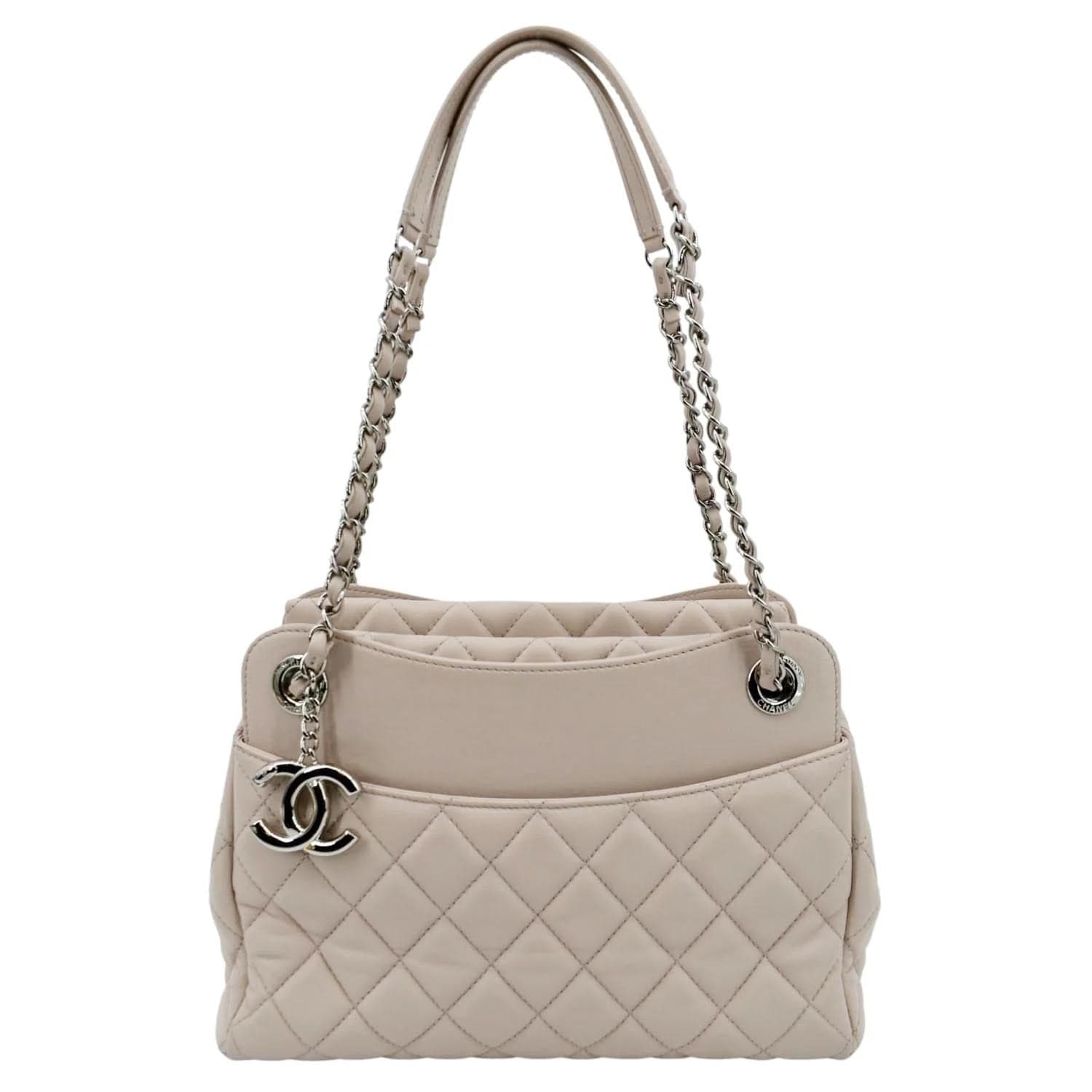 Chanel CC Quilted Shopping Light Leather Lambskin Pink Travel Bag