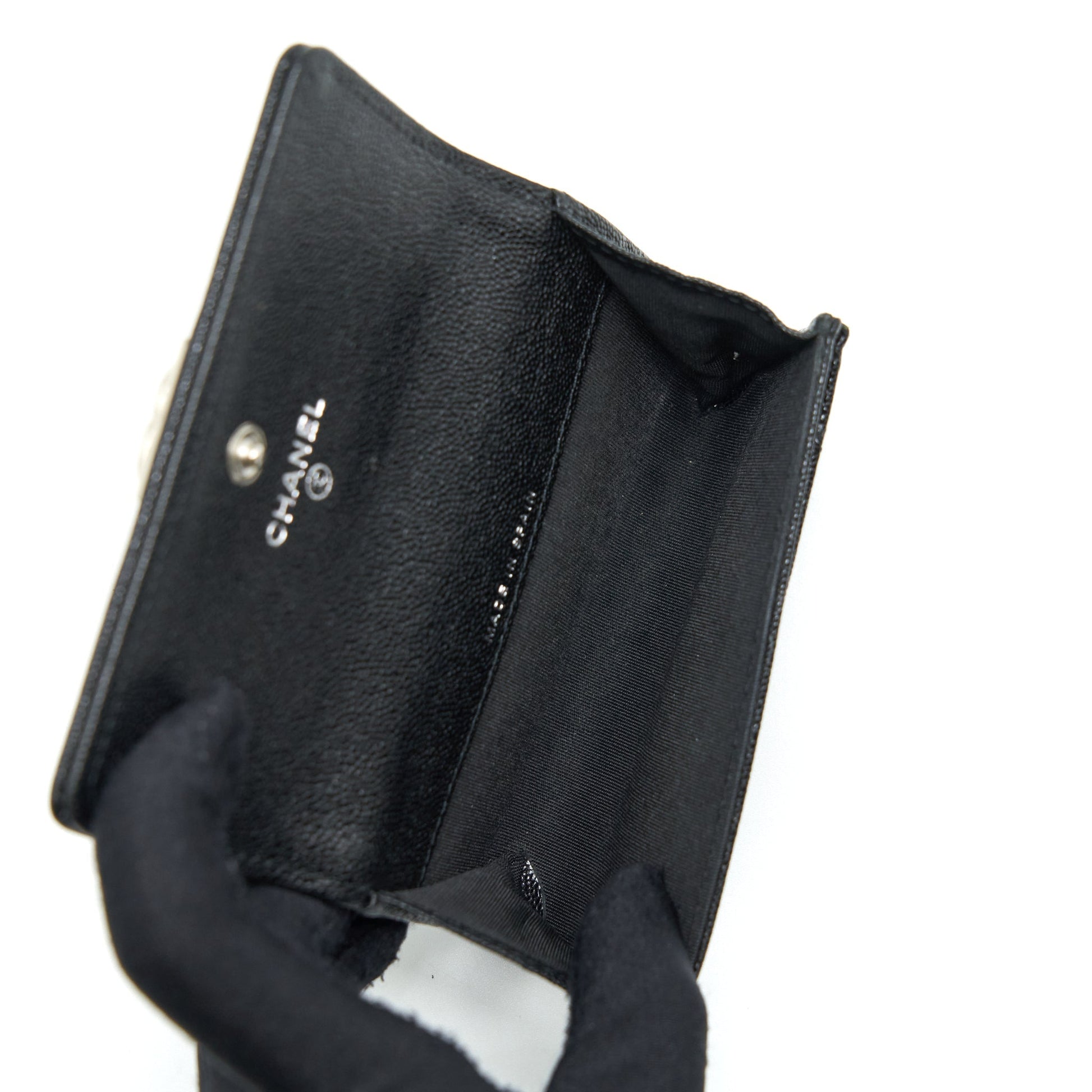 Chanel Boy Card Holder Caviar SHW Black Wallet Case
